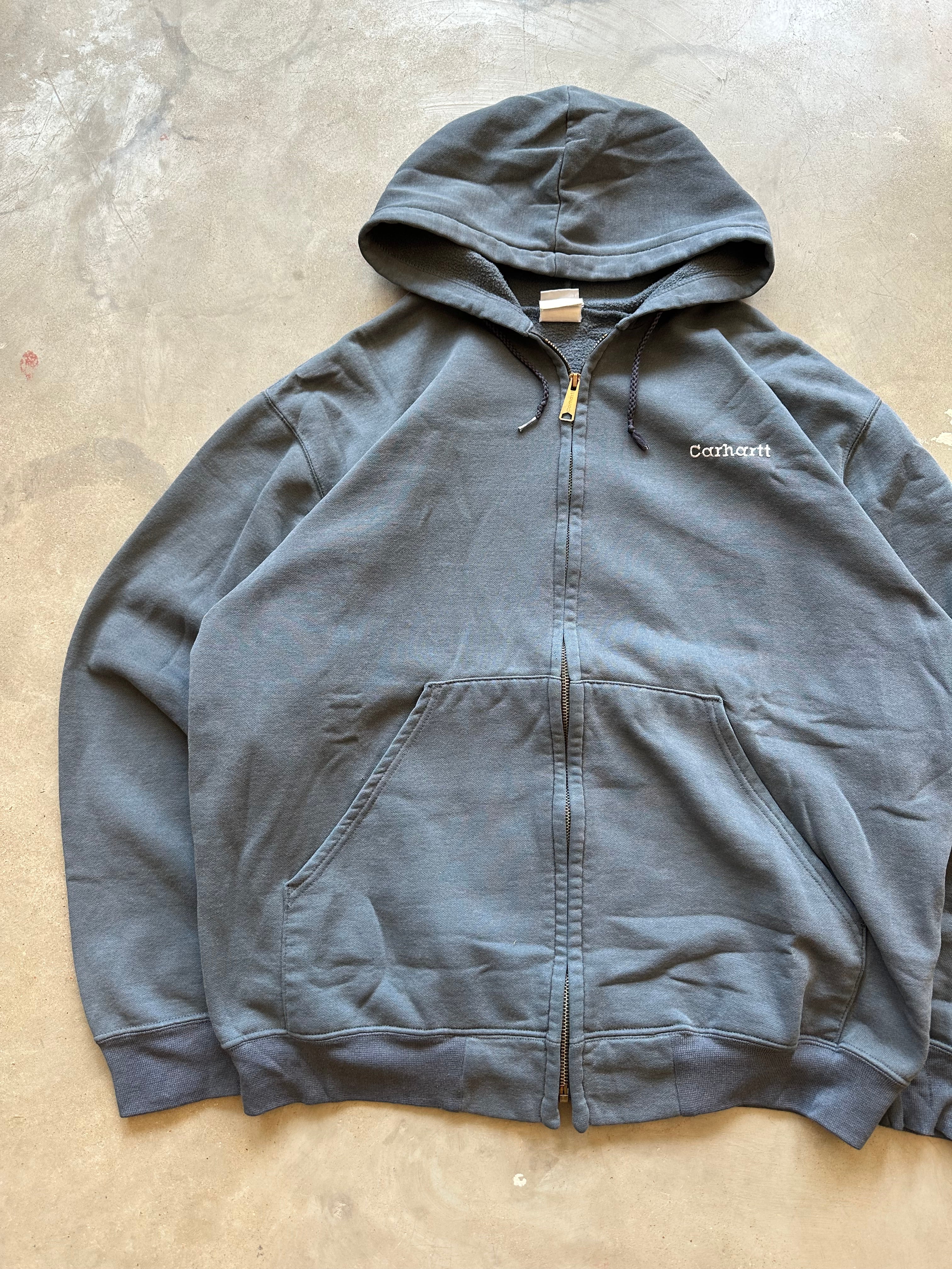 1990s Faded Blue Carhartt Zip Up Hoodie (L)