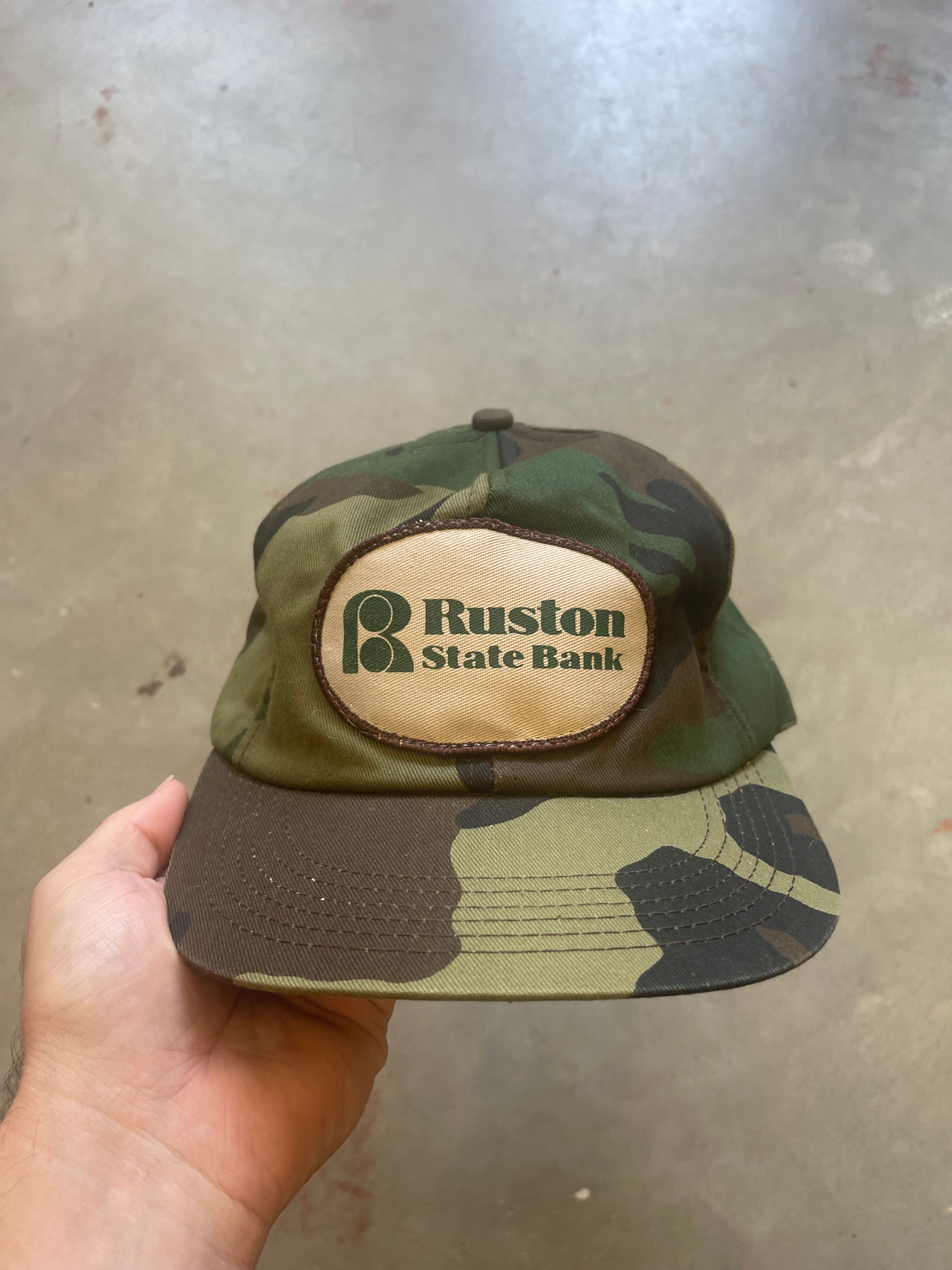 Vintage Ruston State Bank Camo Patch Hat