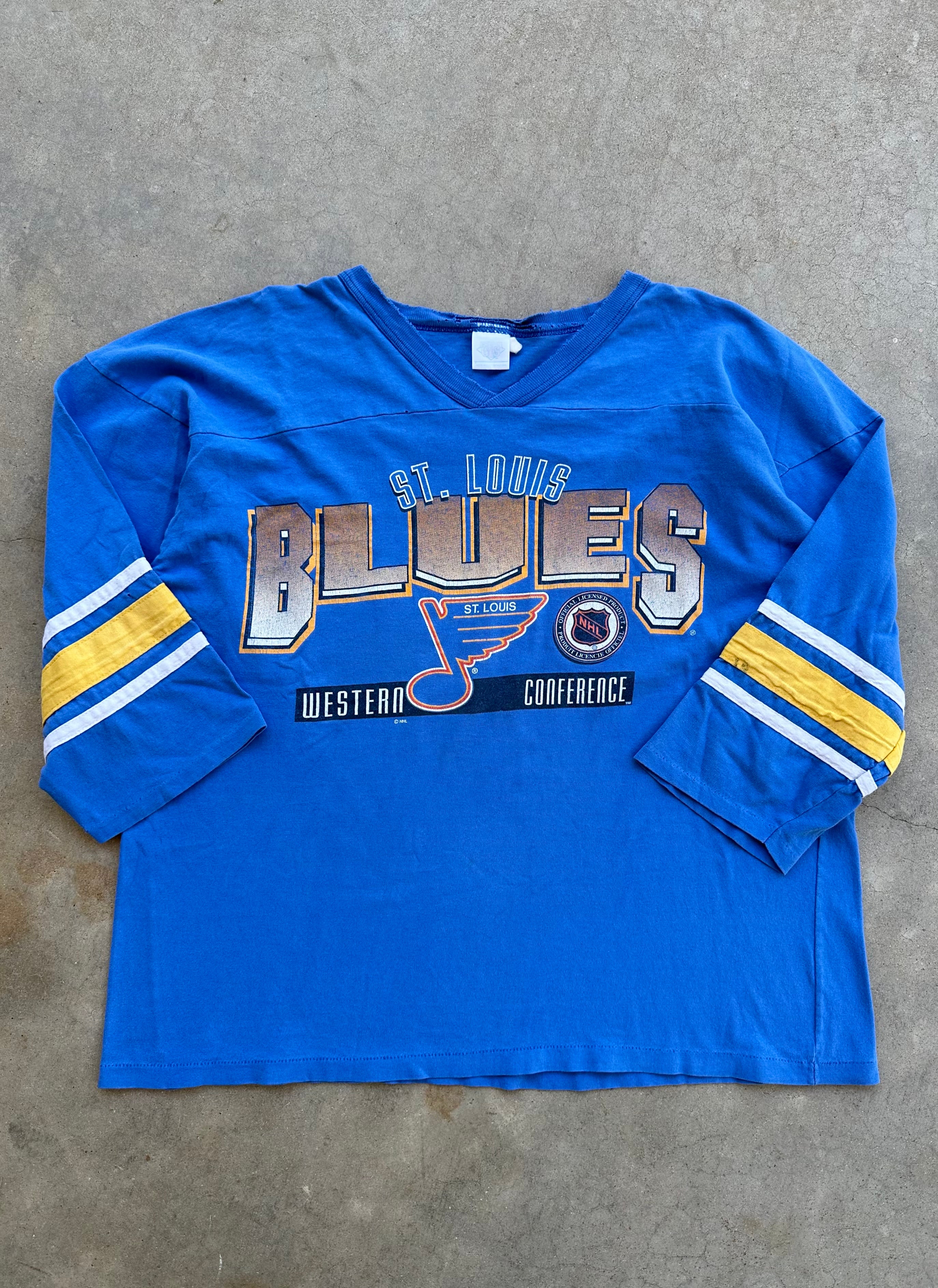 1990s Distressed St. Louis Blues 3/4 Sleeve T-Shirt (XL)