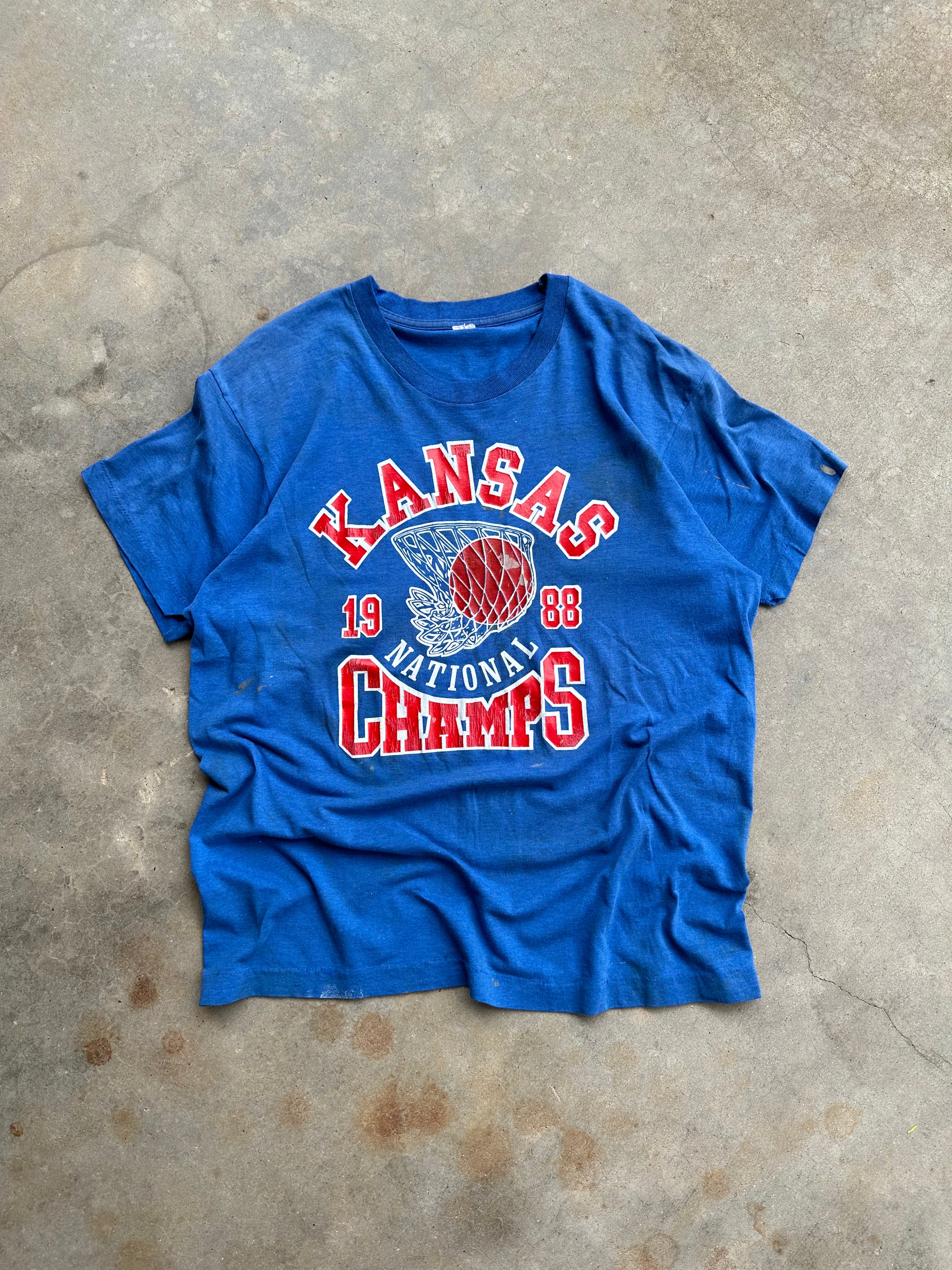 1988 Distressed/Worn Kansas National Champions T-Shirt (L)