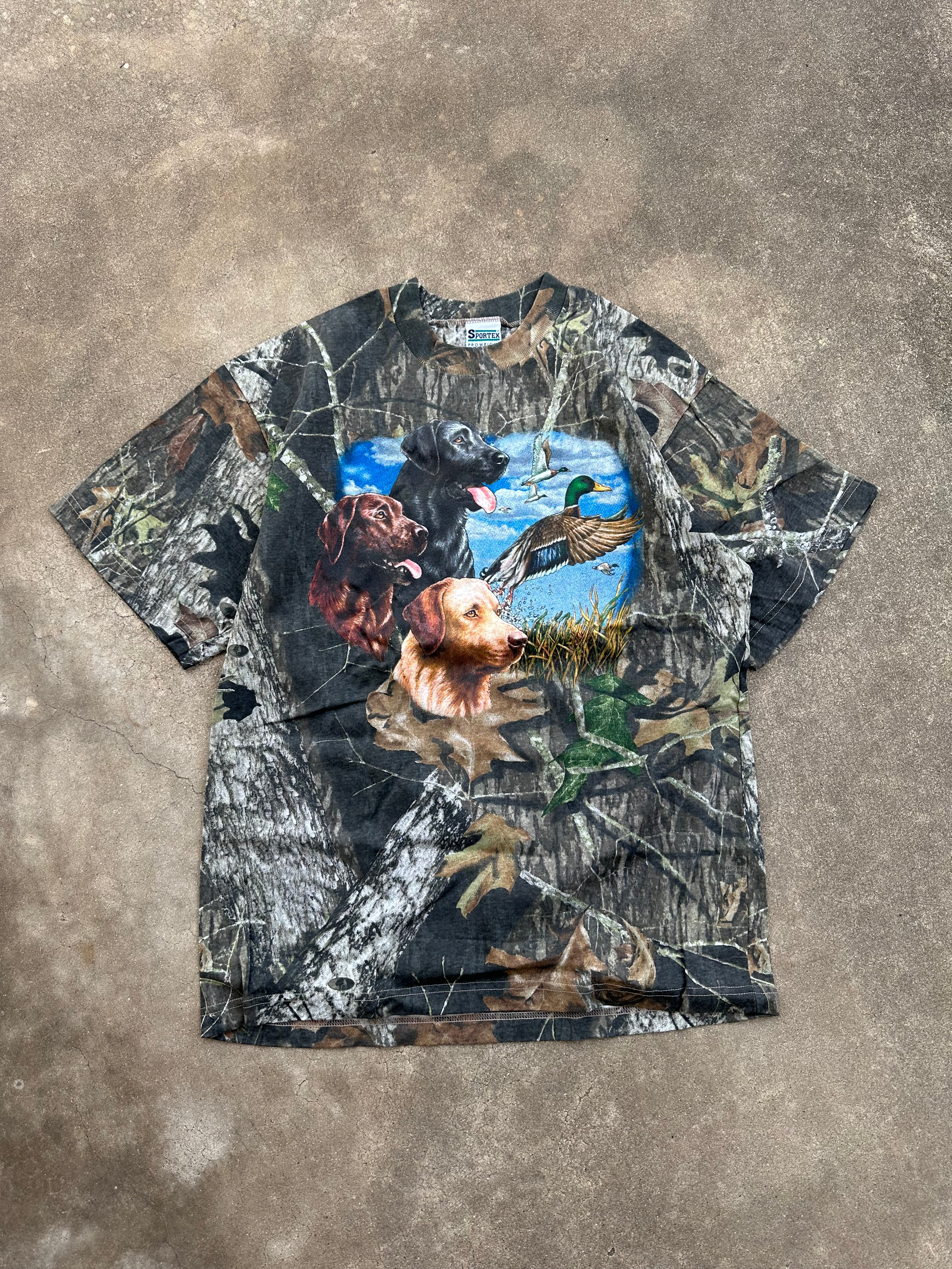 1990s Dogs & Ducks Camo T-Shirt (XL)