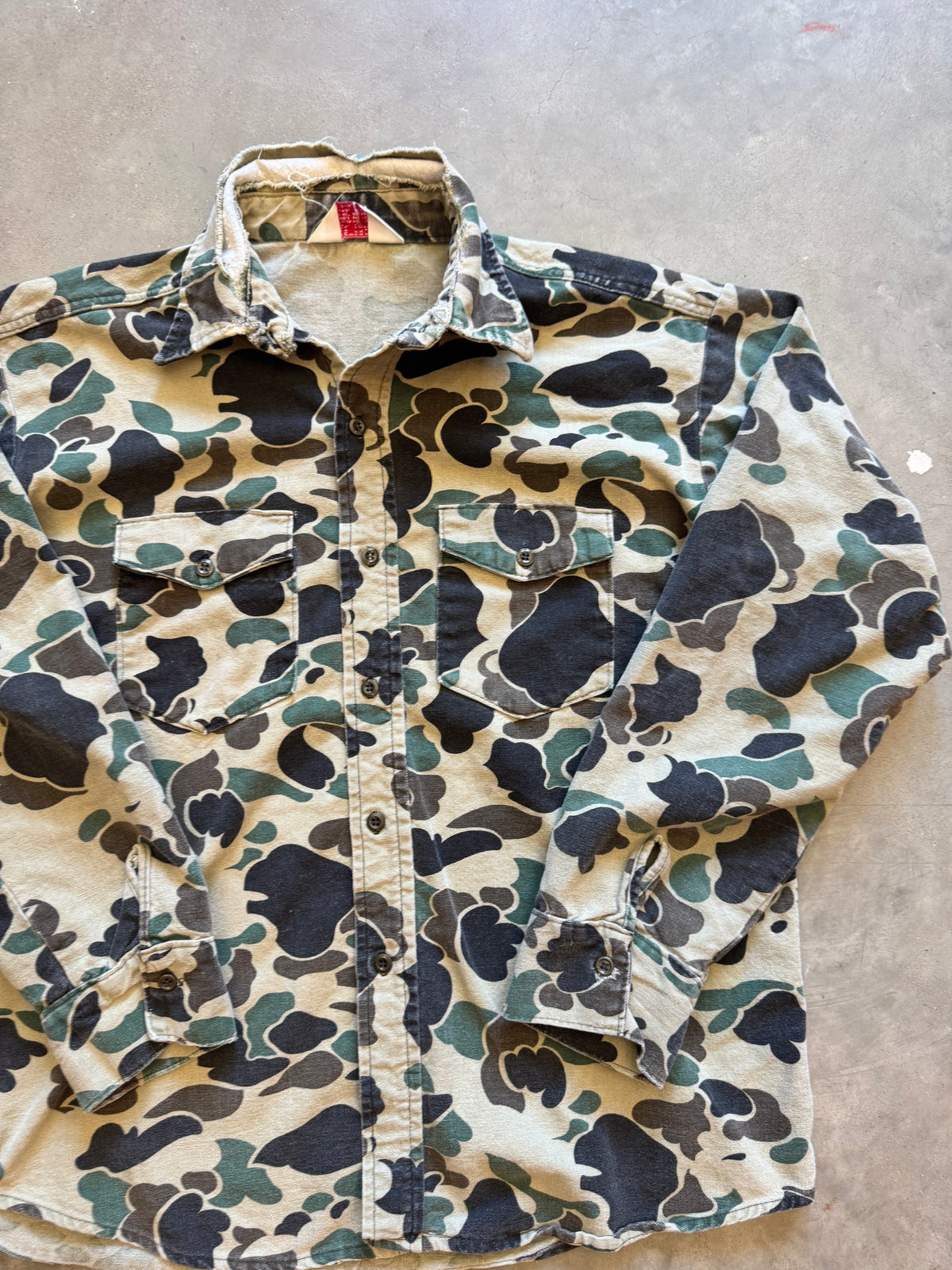 1990’s Distressed Duck Camo Chamois Shirt (XL)