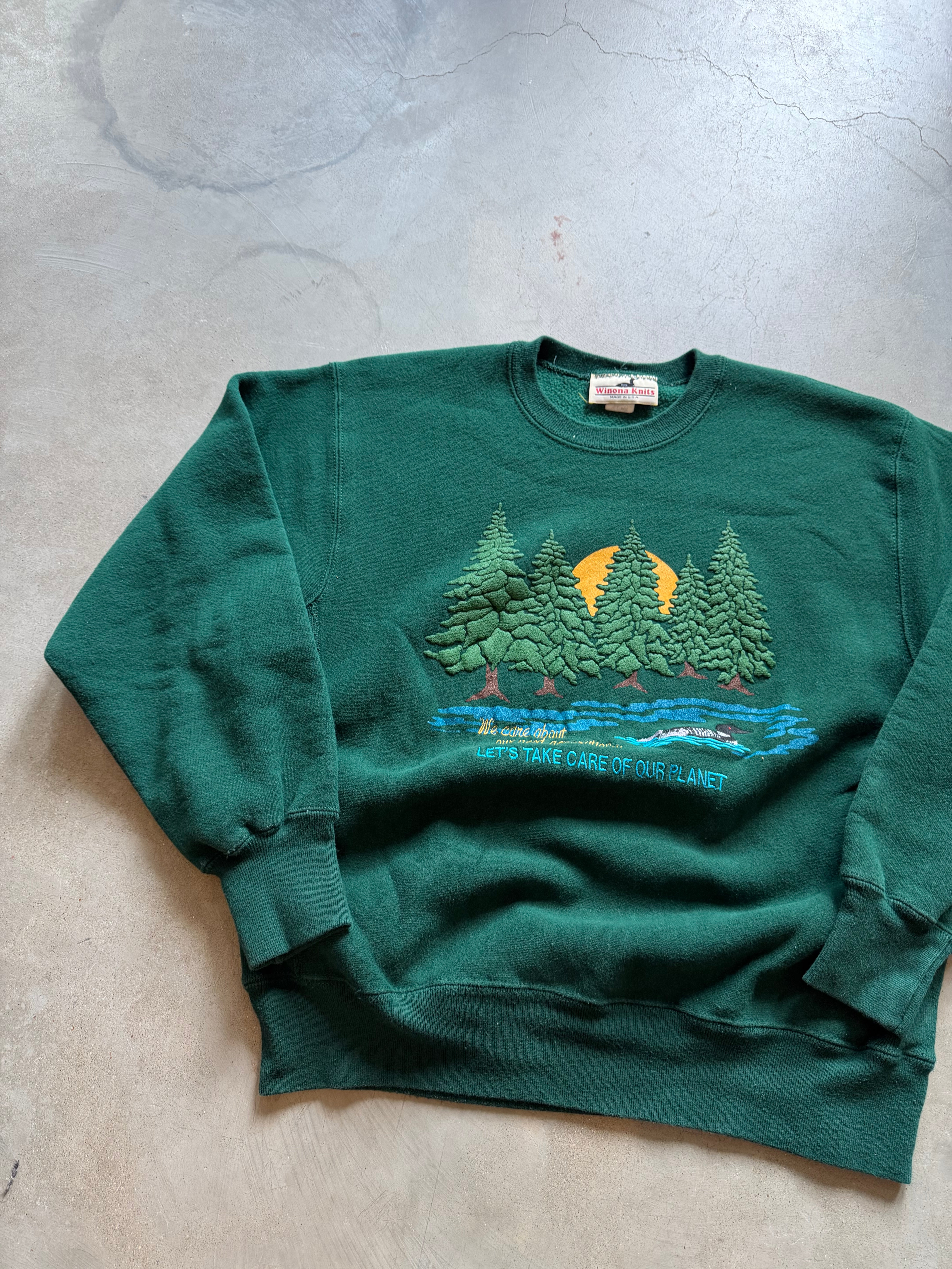 Vintage “Let’s Take Care Of Our Planet” Crewneck (L)
