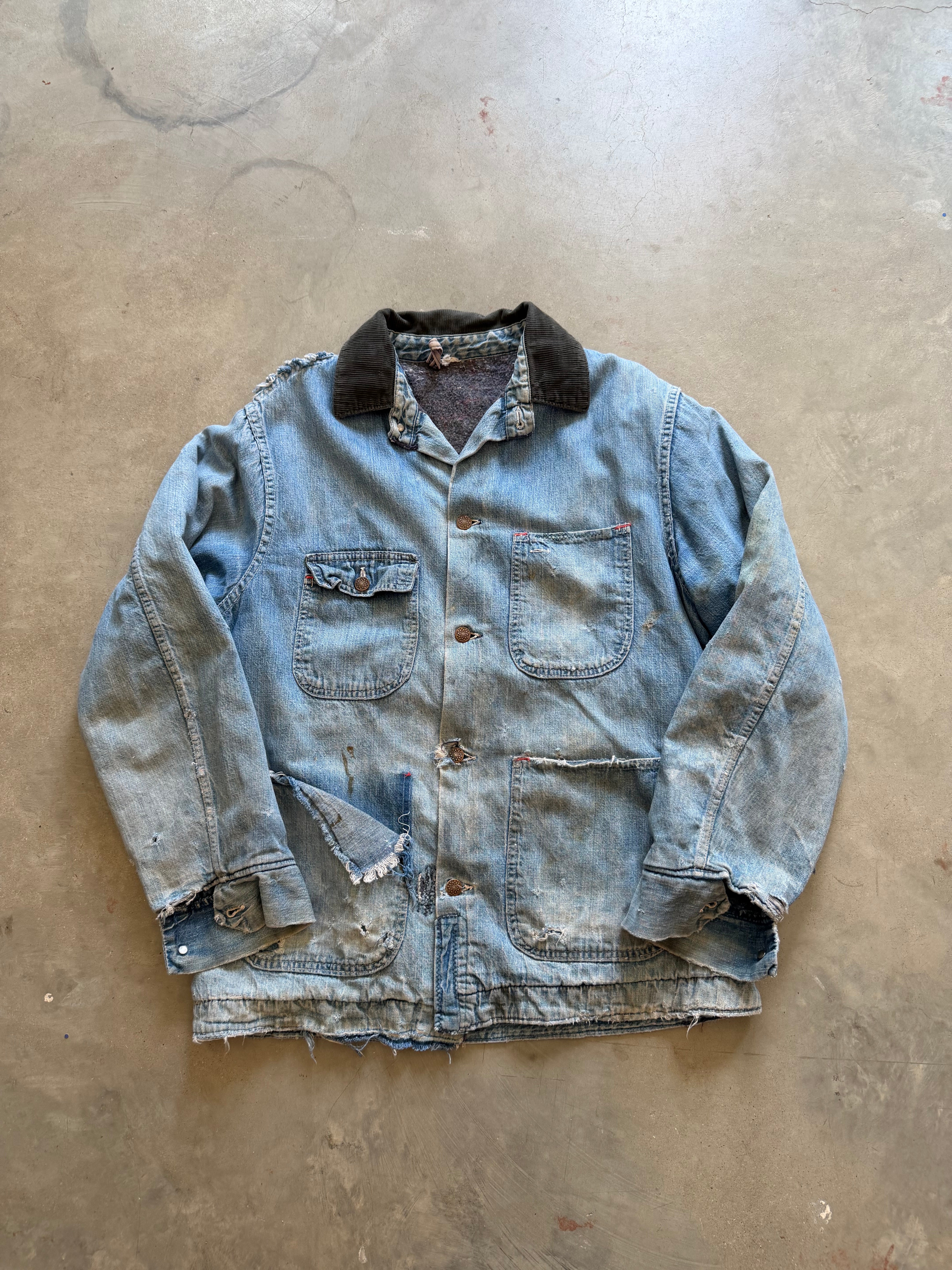 Vintage Thrashed Blanket Lined Denim Jacket (L)