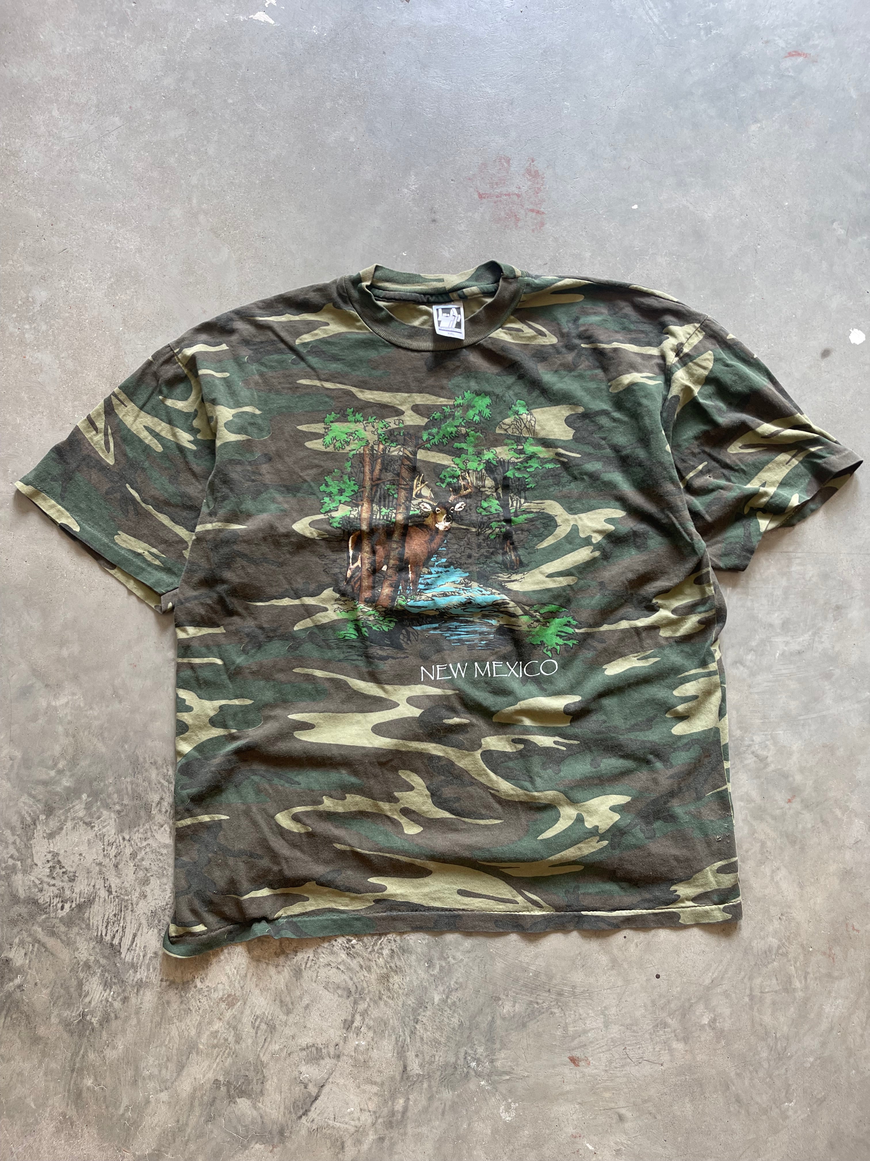 1990’s Distressed Camo New Mexico Deer T-Shirt (XXL)