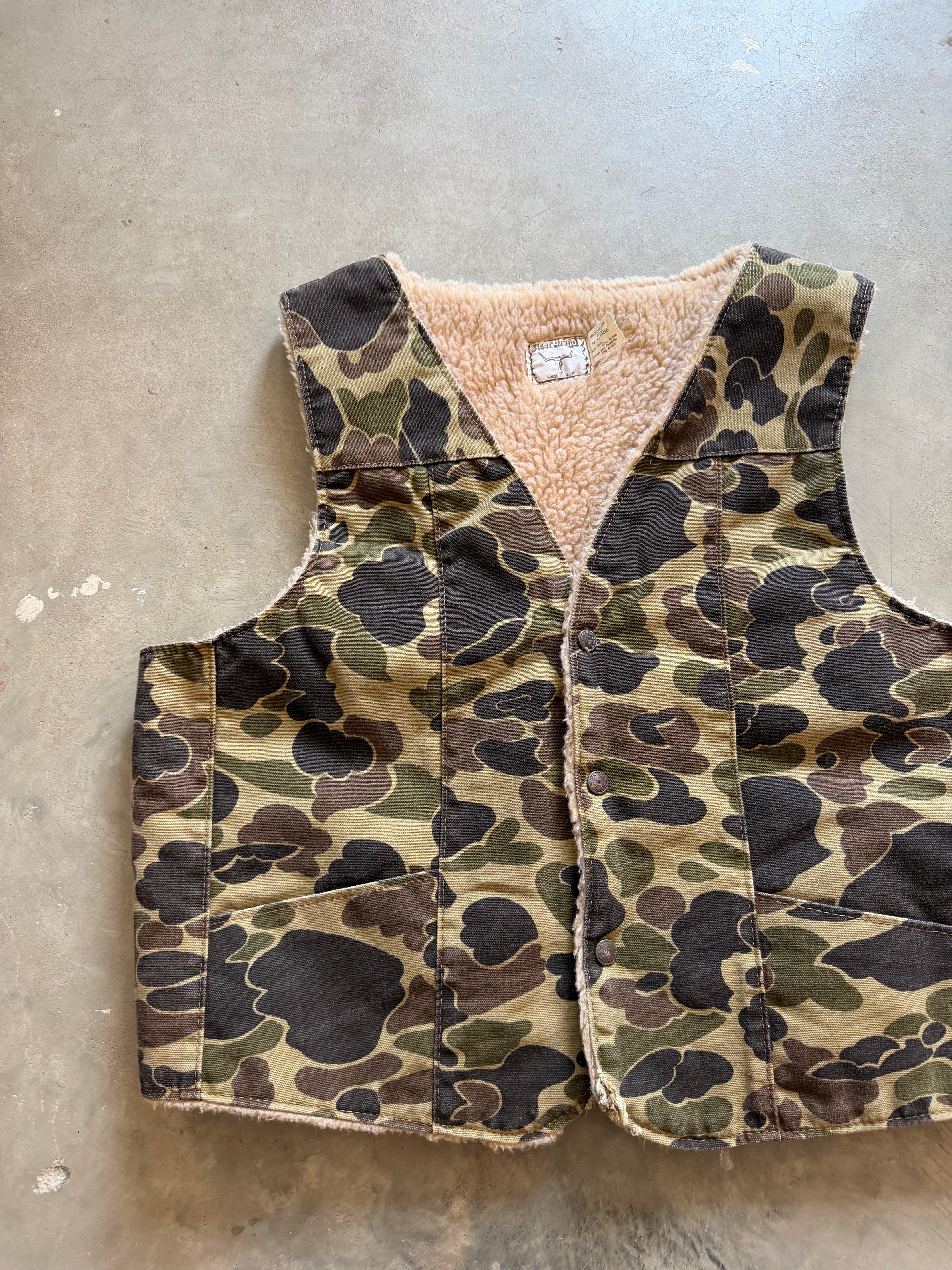 1980s Steer Brand Duck Camo Canvas Vest (XL)