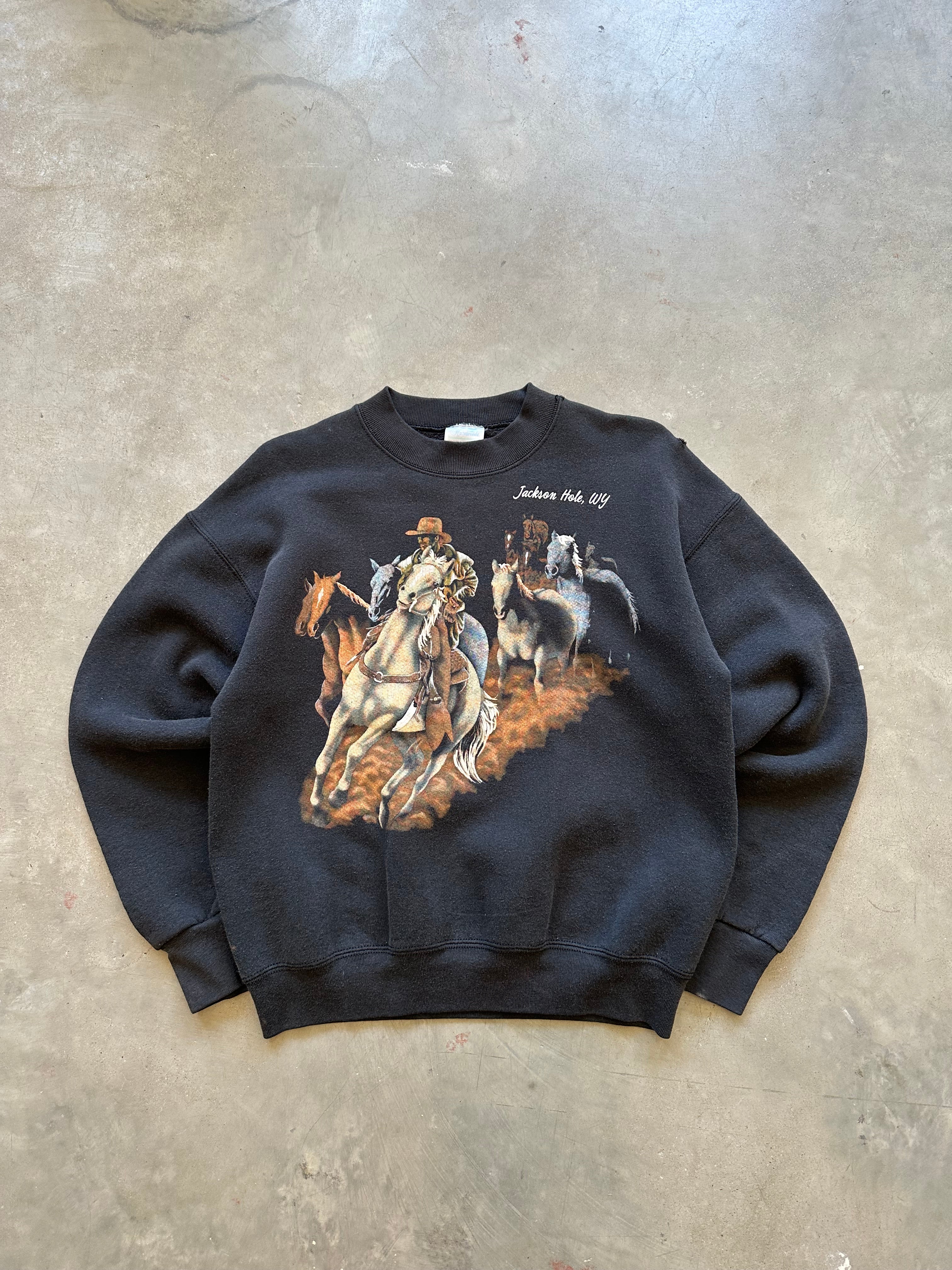Vintage Jackson Hole Wyoming Cowboy Crewneck (S)