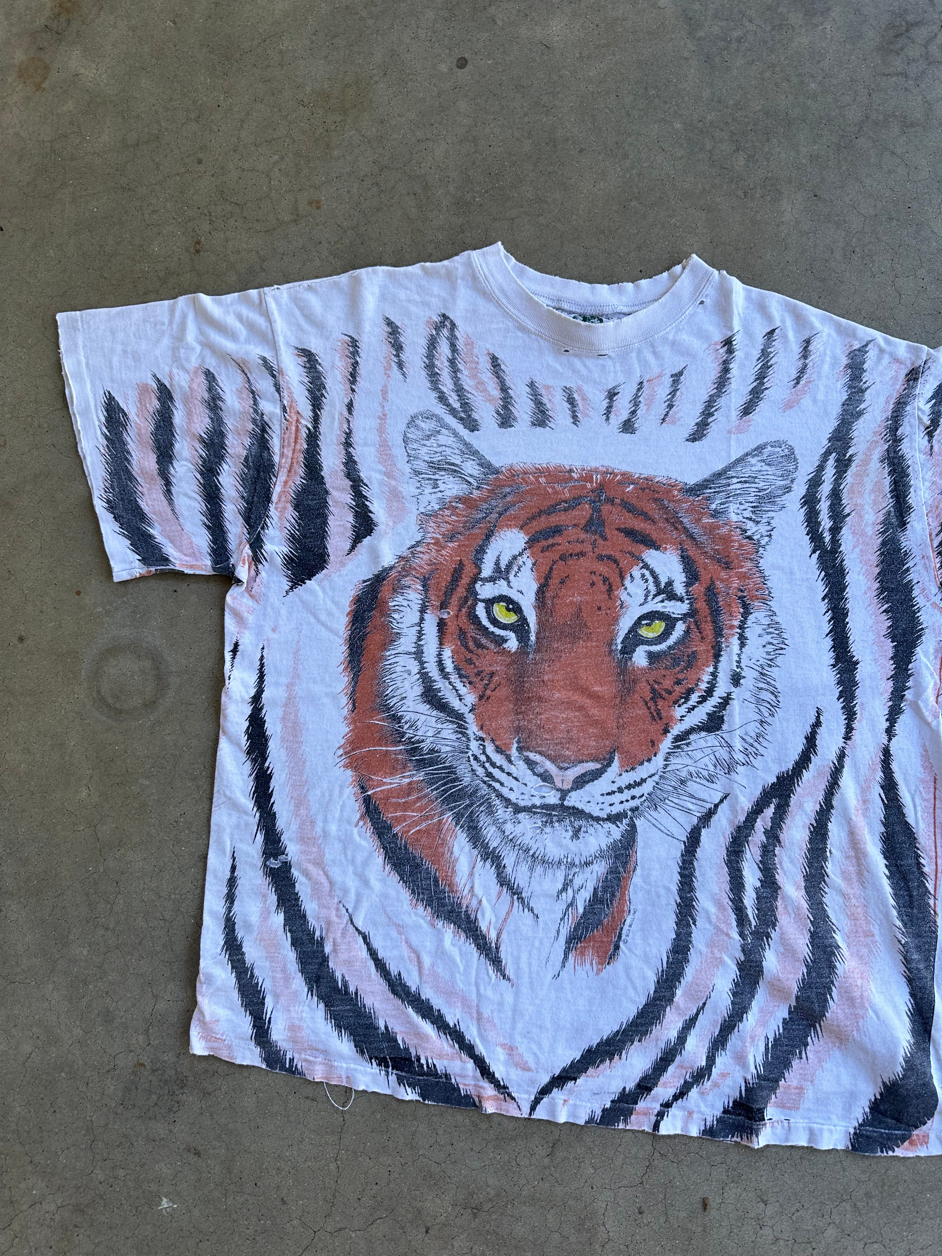 Vintage Distressed Tiger AOP T-Shirt (XL)