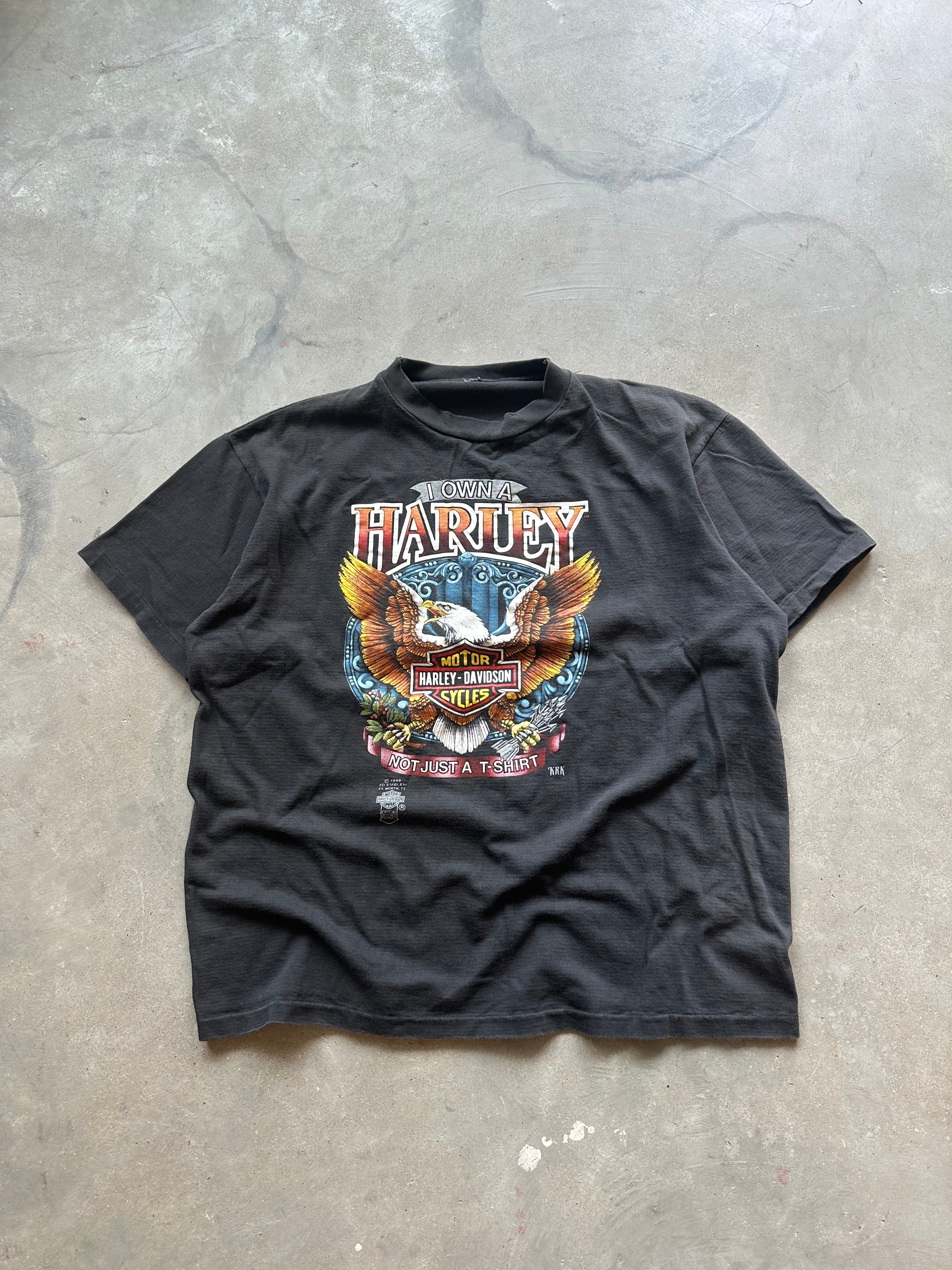 1986 I Own A Harley 3-D Emblem T-Shirt (L)