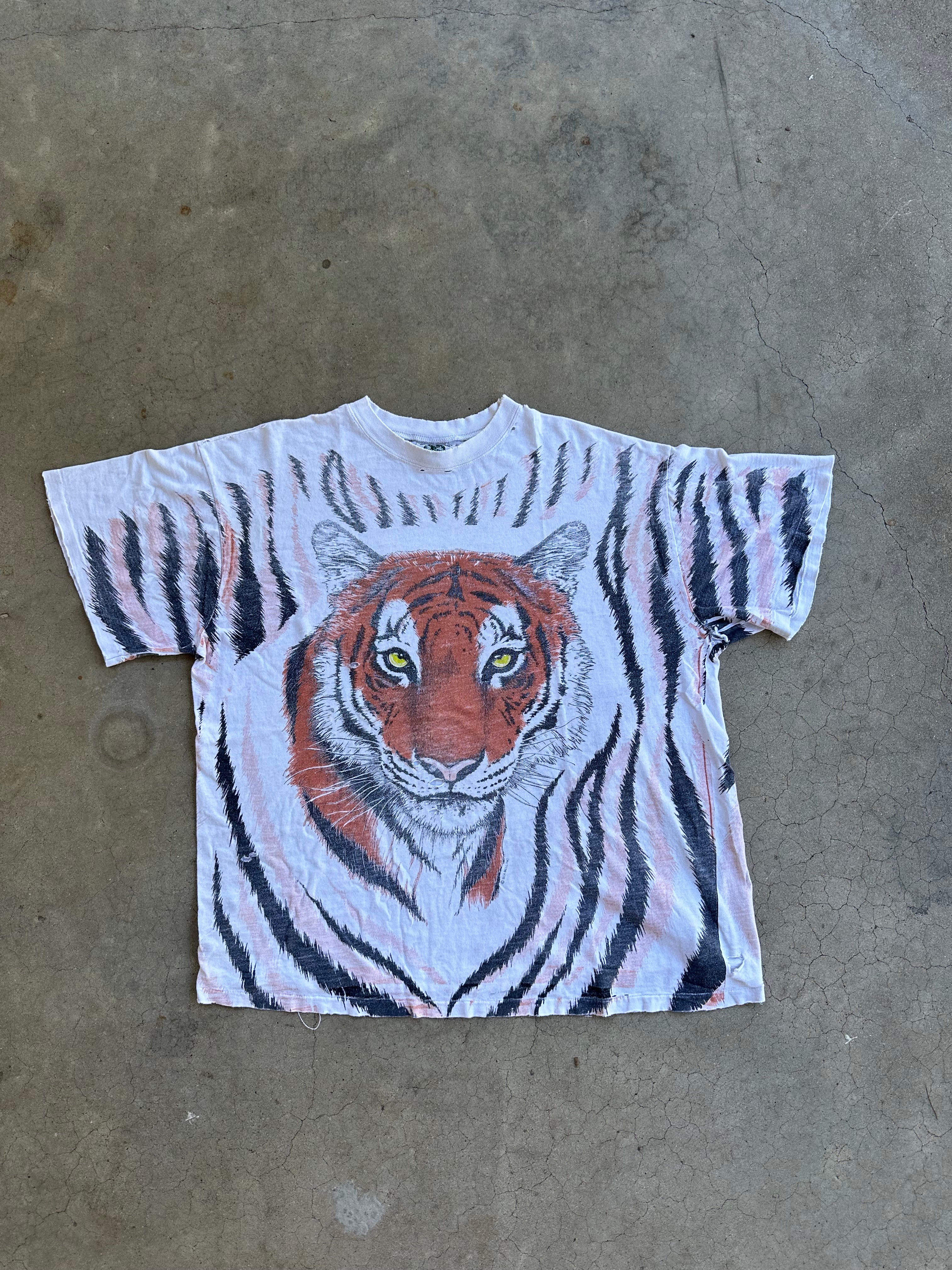 Vintage Distressed Tiger AOP T-Shirt (XL)