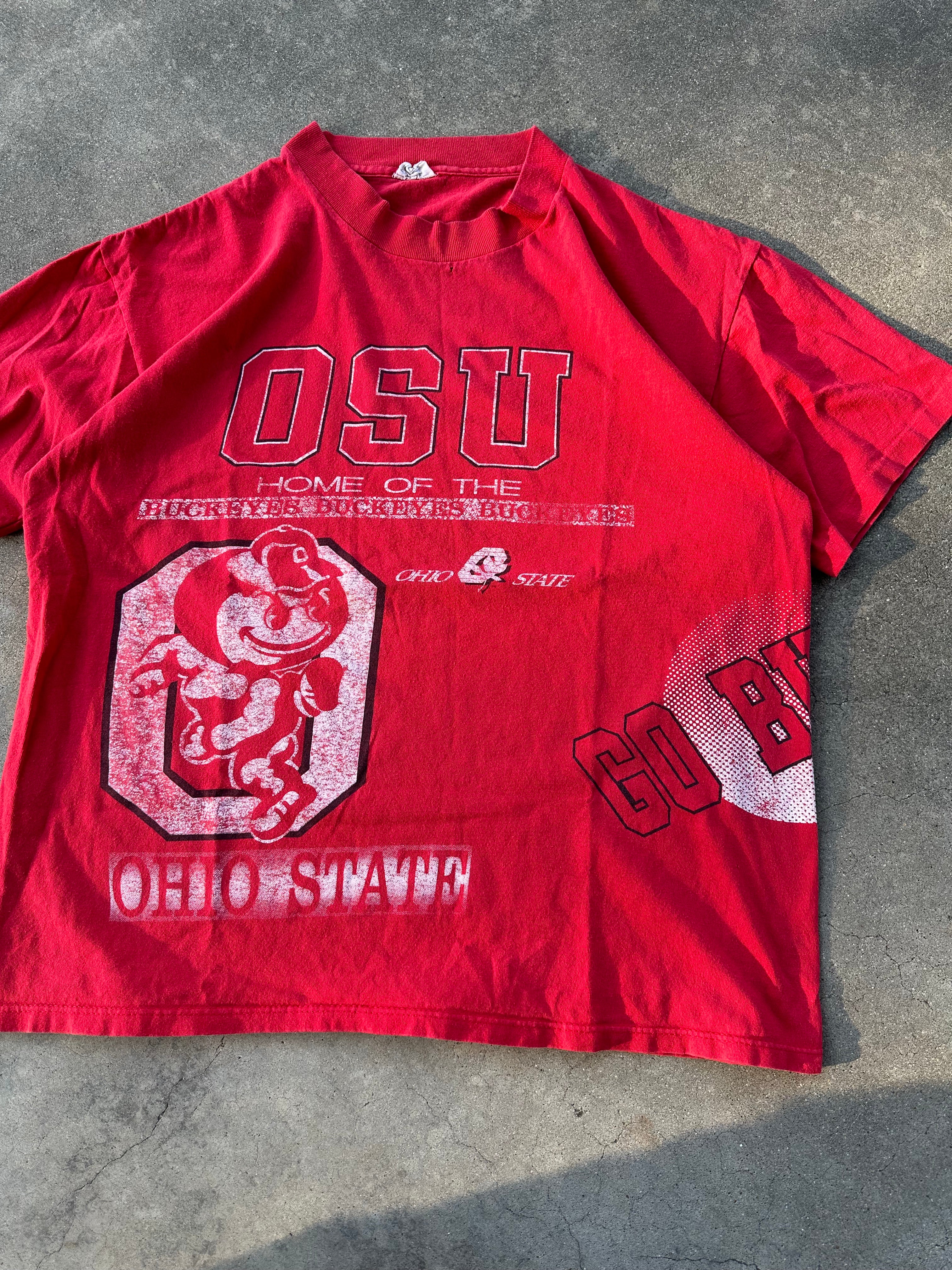 1990s Faded Ohio State Buckeyes Wrap Around T-Shirt (L)