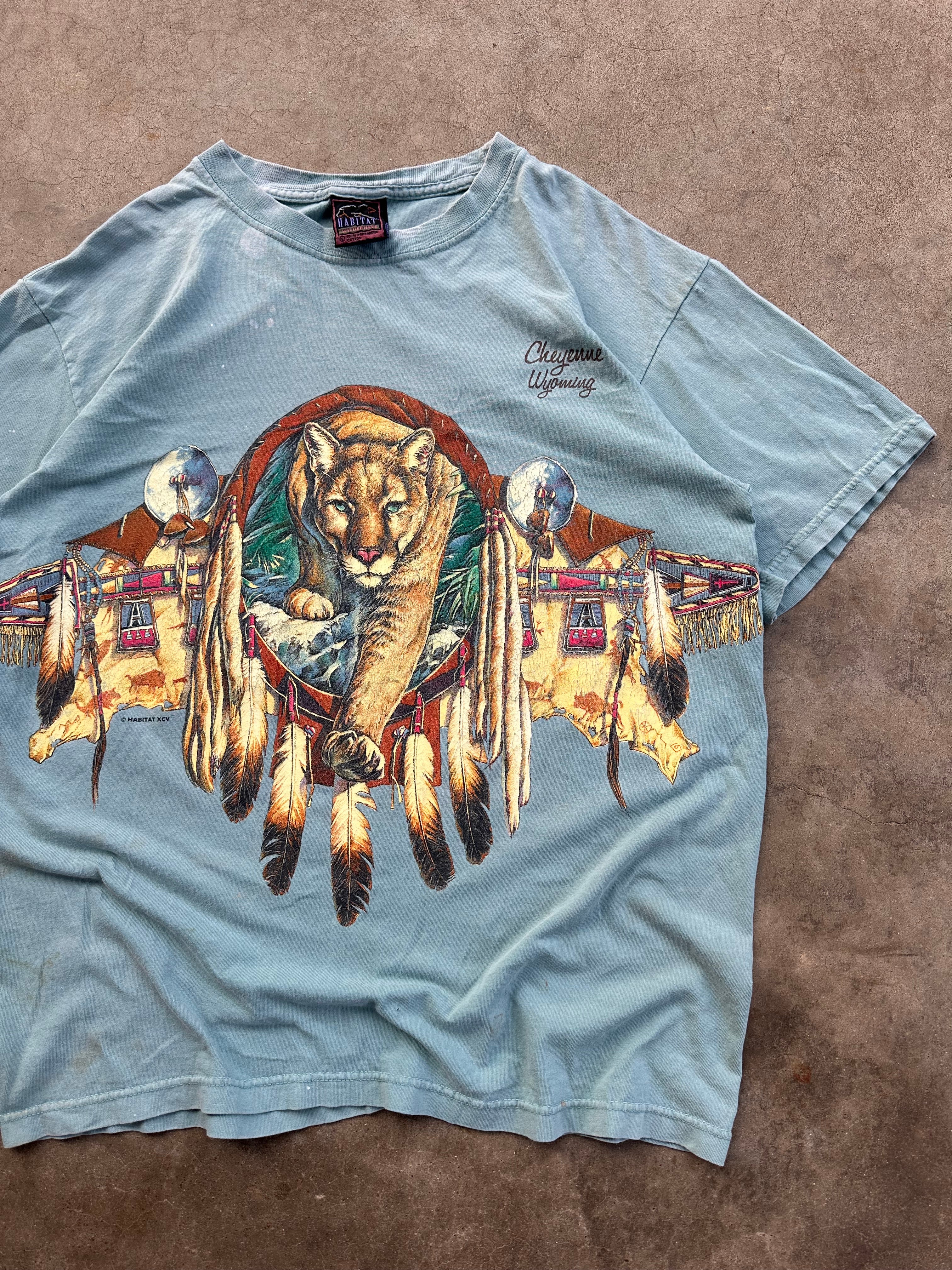 1990s Worn/Distressed Cheyenne Wyoming AOP T-Shirt (L)