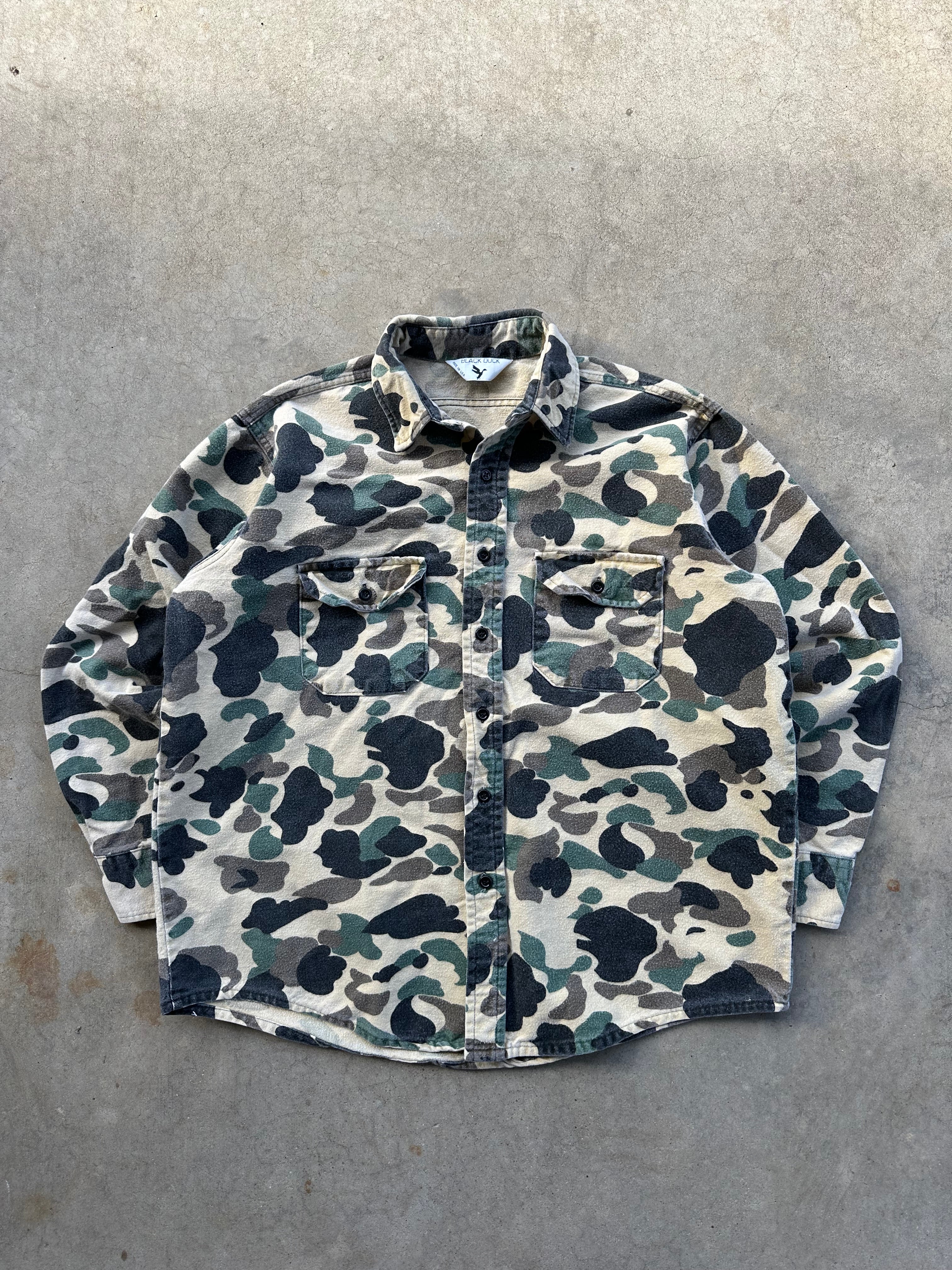 1990s Black Duck Camo Chamois Button Up (L)