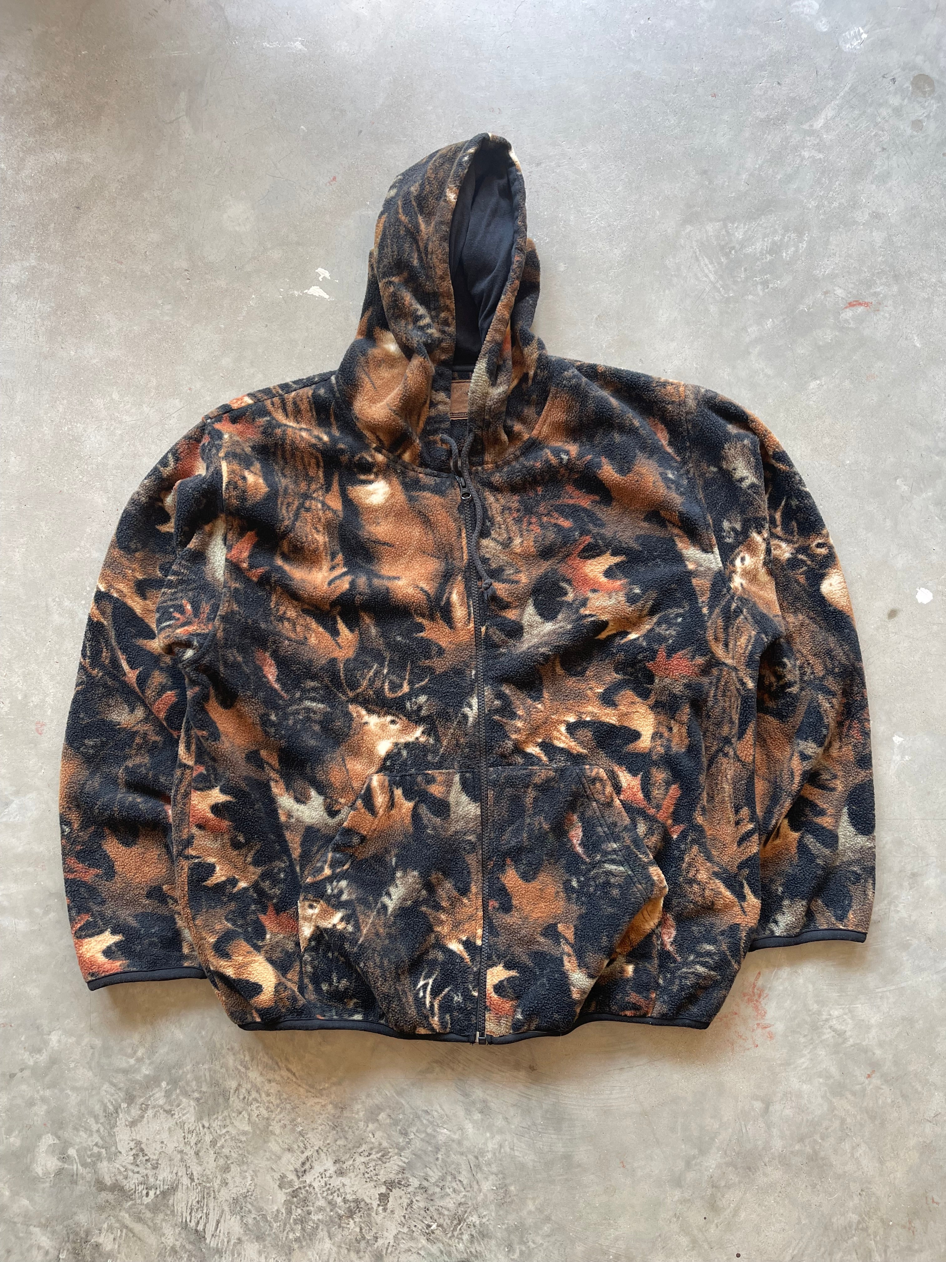 Vintage Deer AOP Fleece Zip Hoodie (XL)