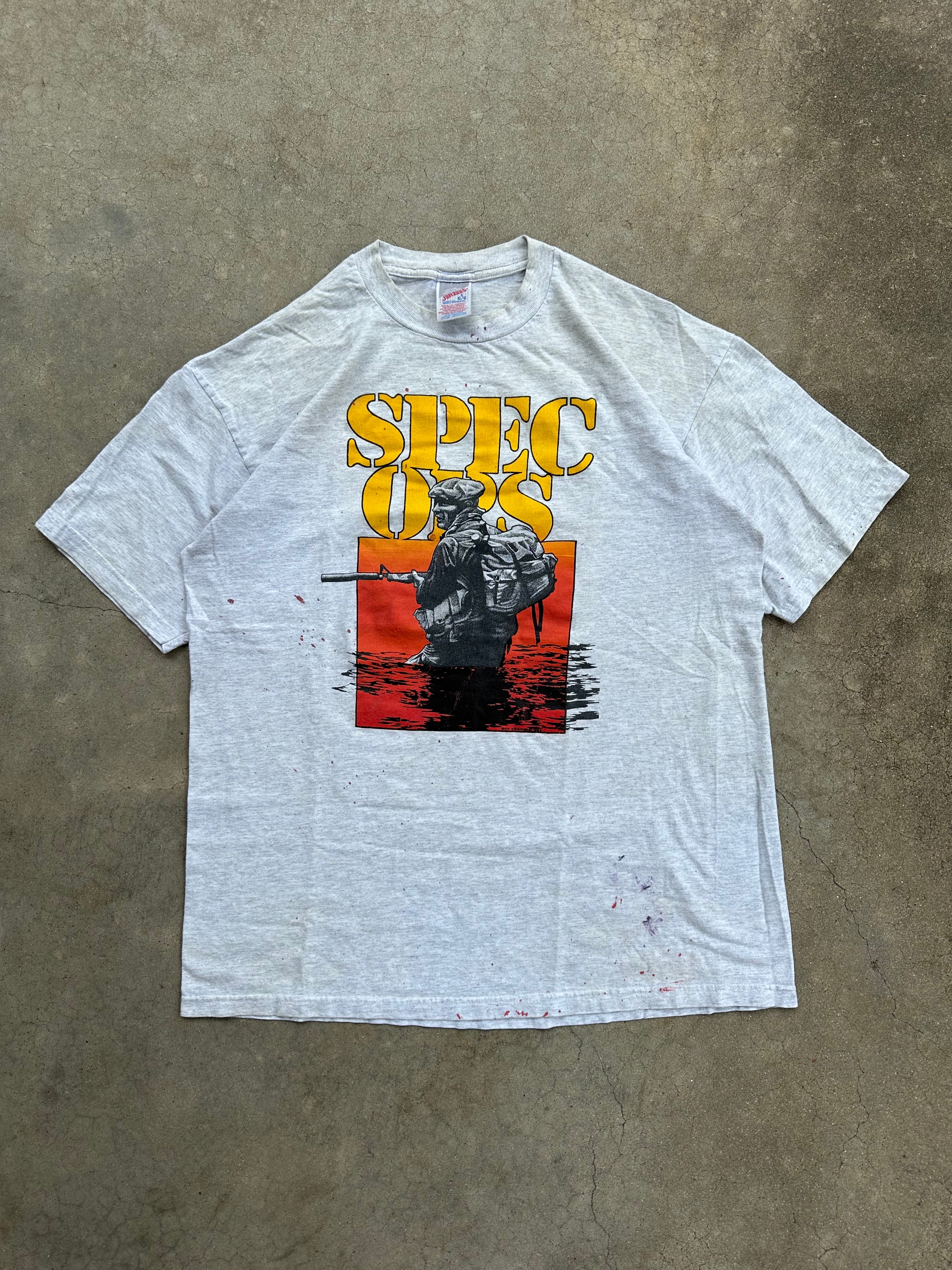 1990s Paint Splattered Spec Ops T-Shirt (L/XL)