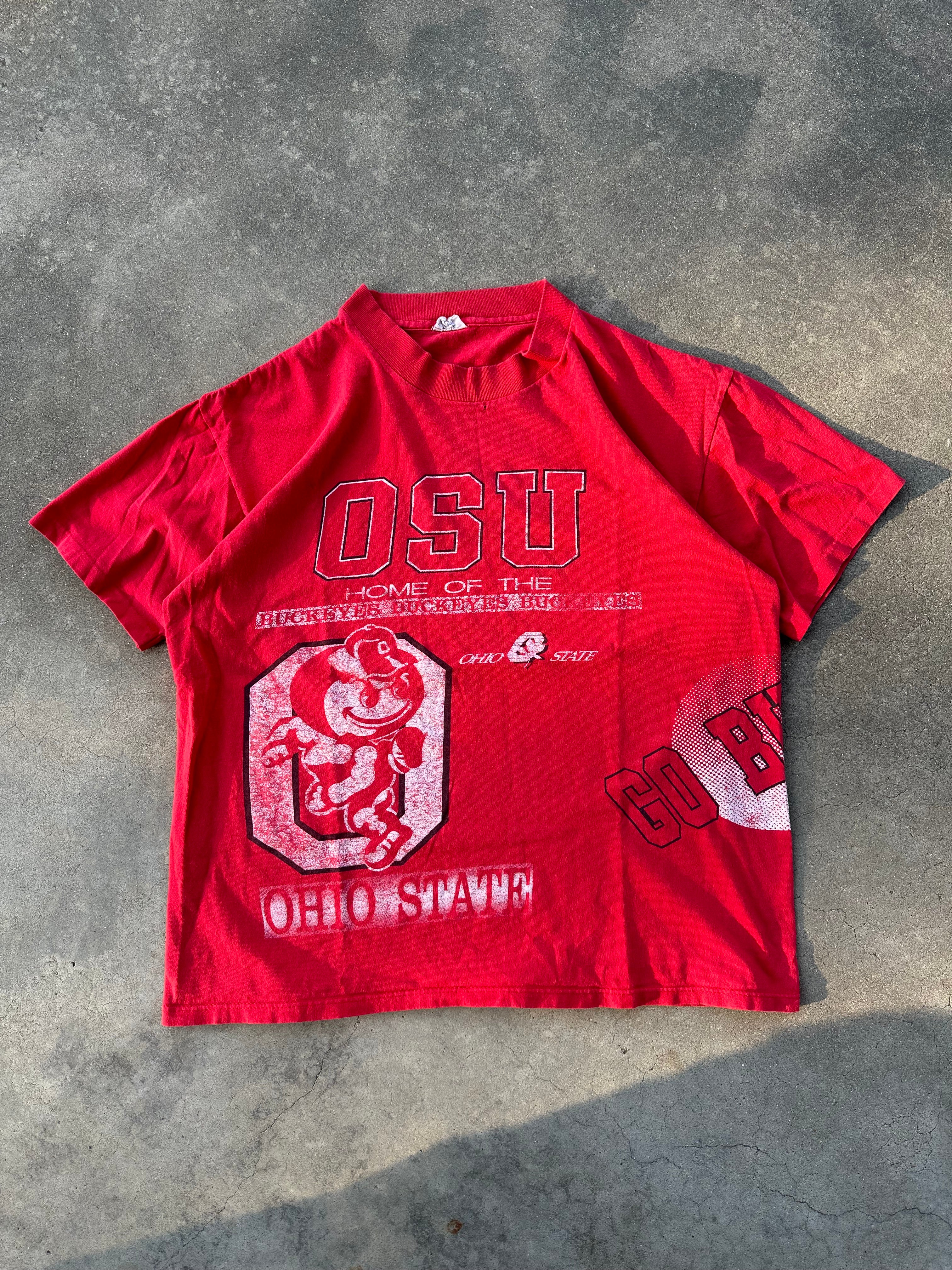 1990s Faded Ohio State Buckeyes Wrap Around T-Shirt (L)