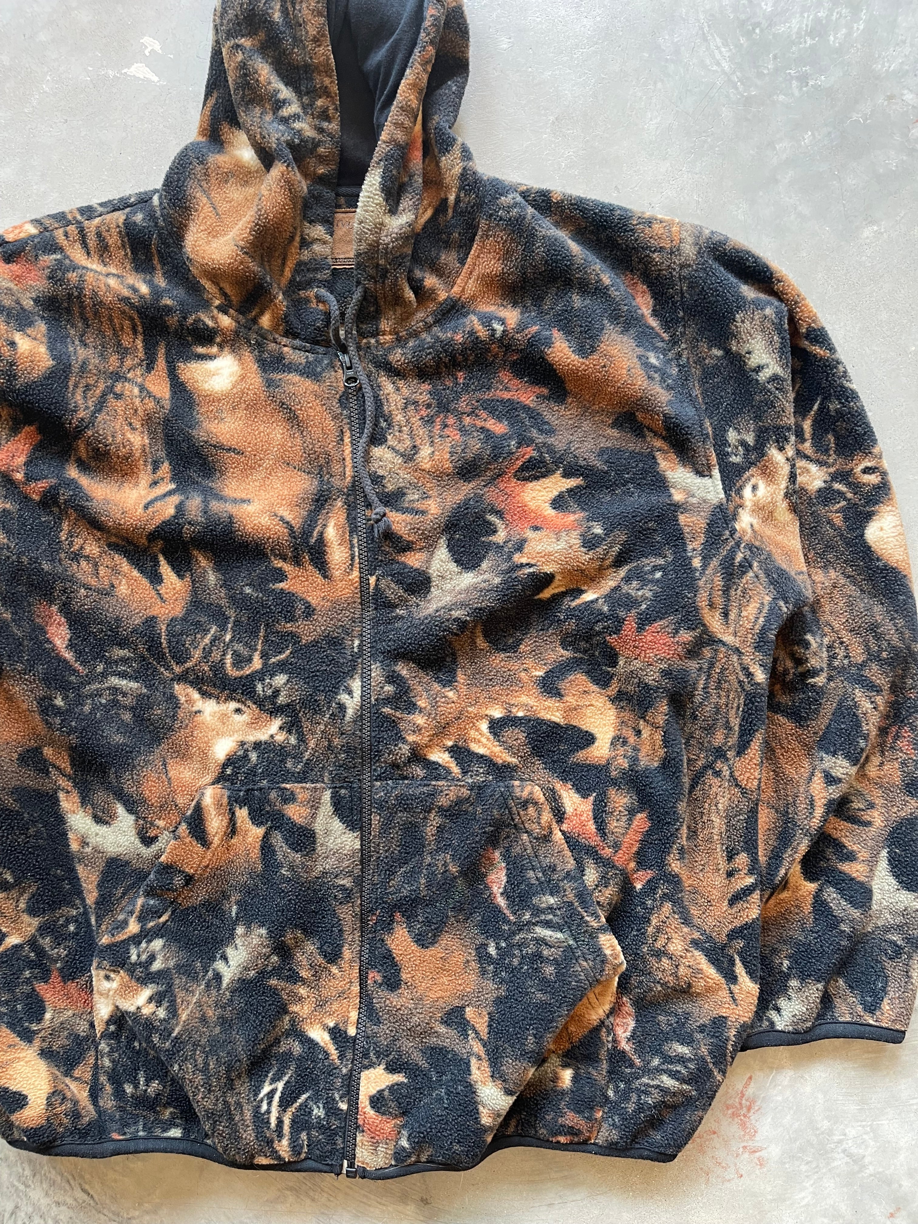 Vintage Deer AOP Fleece Zip Hoodie (XL)