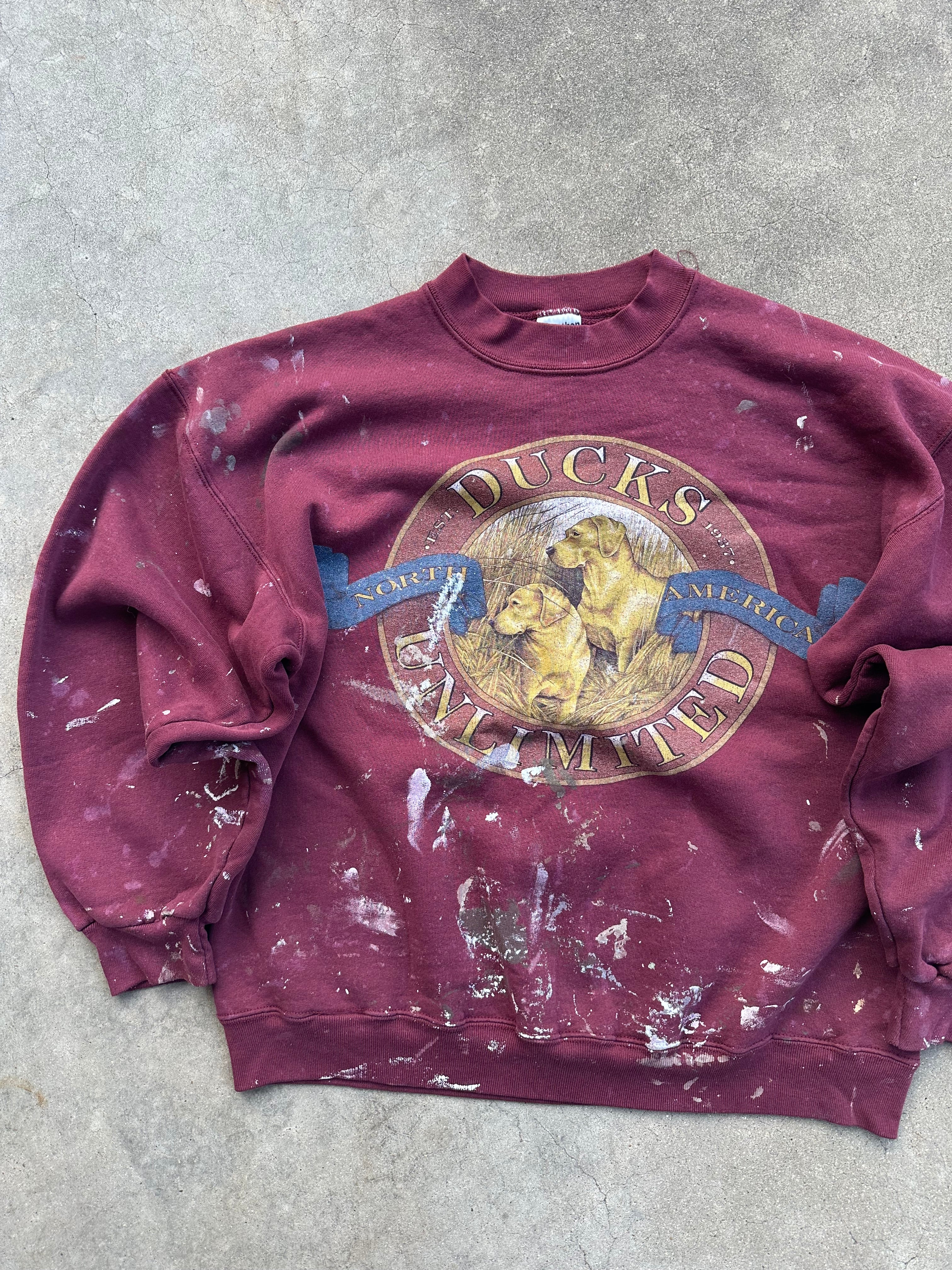 1990s Ducks Unlimited Paint Splattered Crewneck