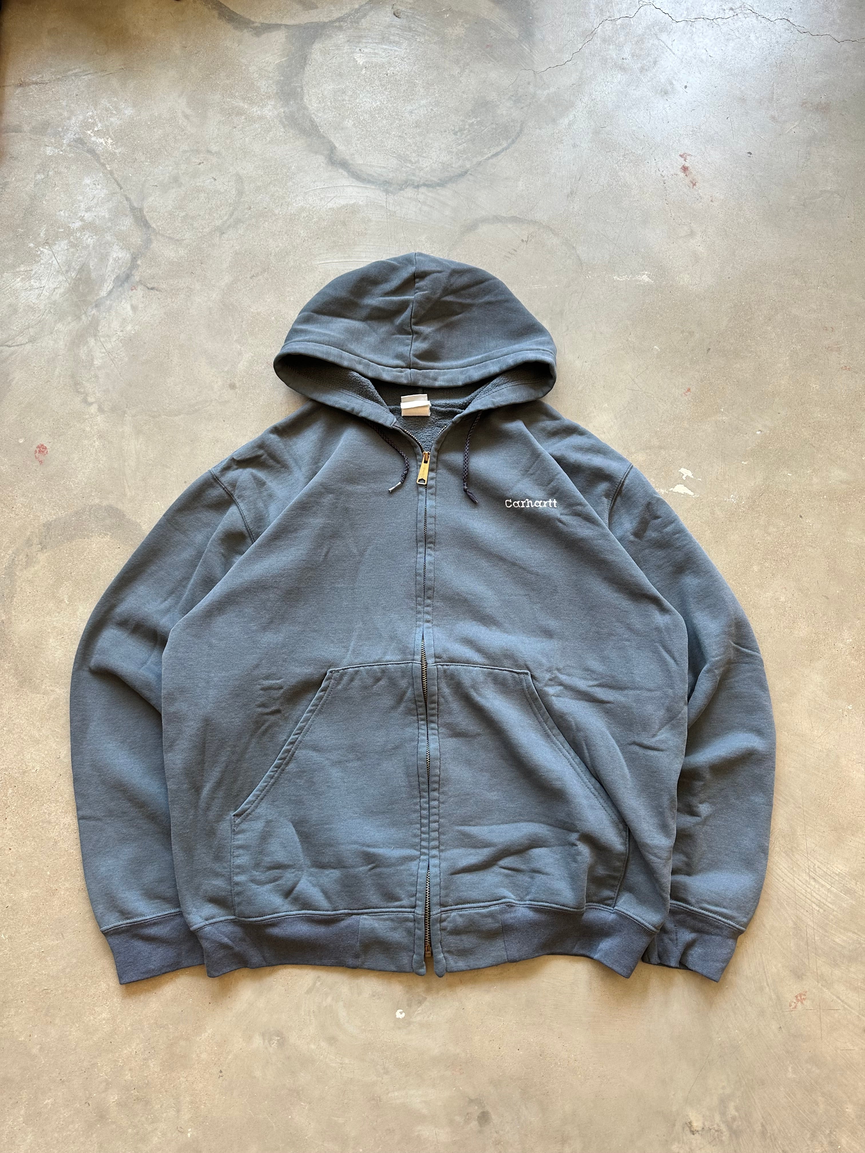1990s Faded Blue Carhartt Zip Up Hoodie (L)