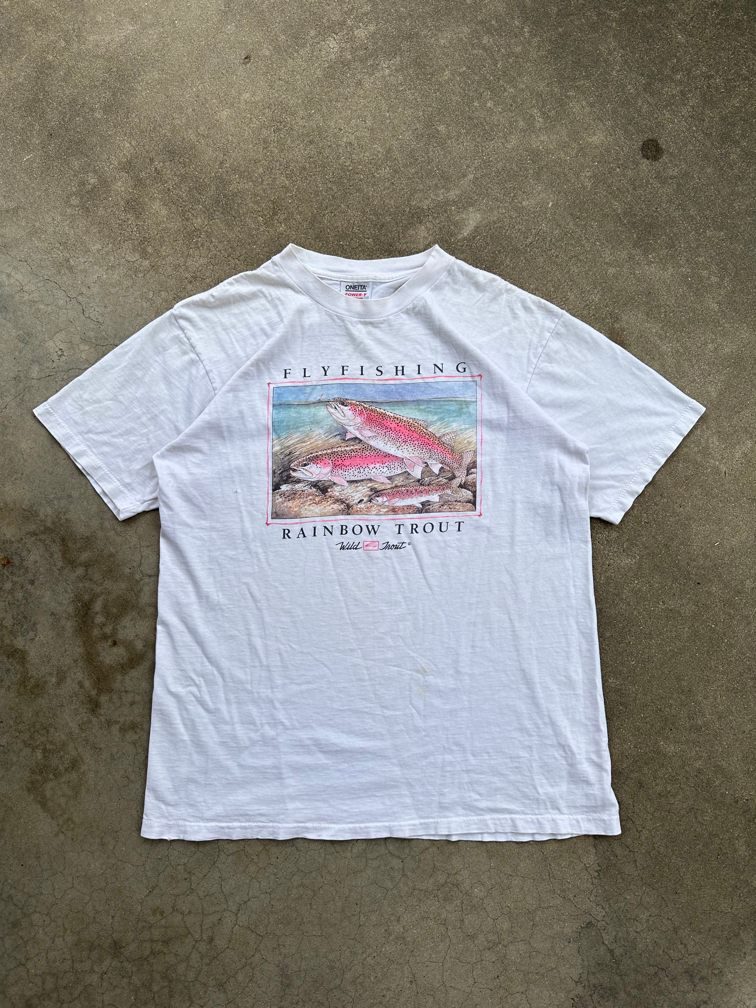 1990s Fly Fishing Rainbow Trout T-Shirt (L/XL)