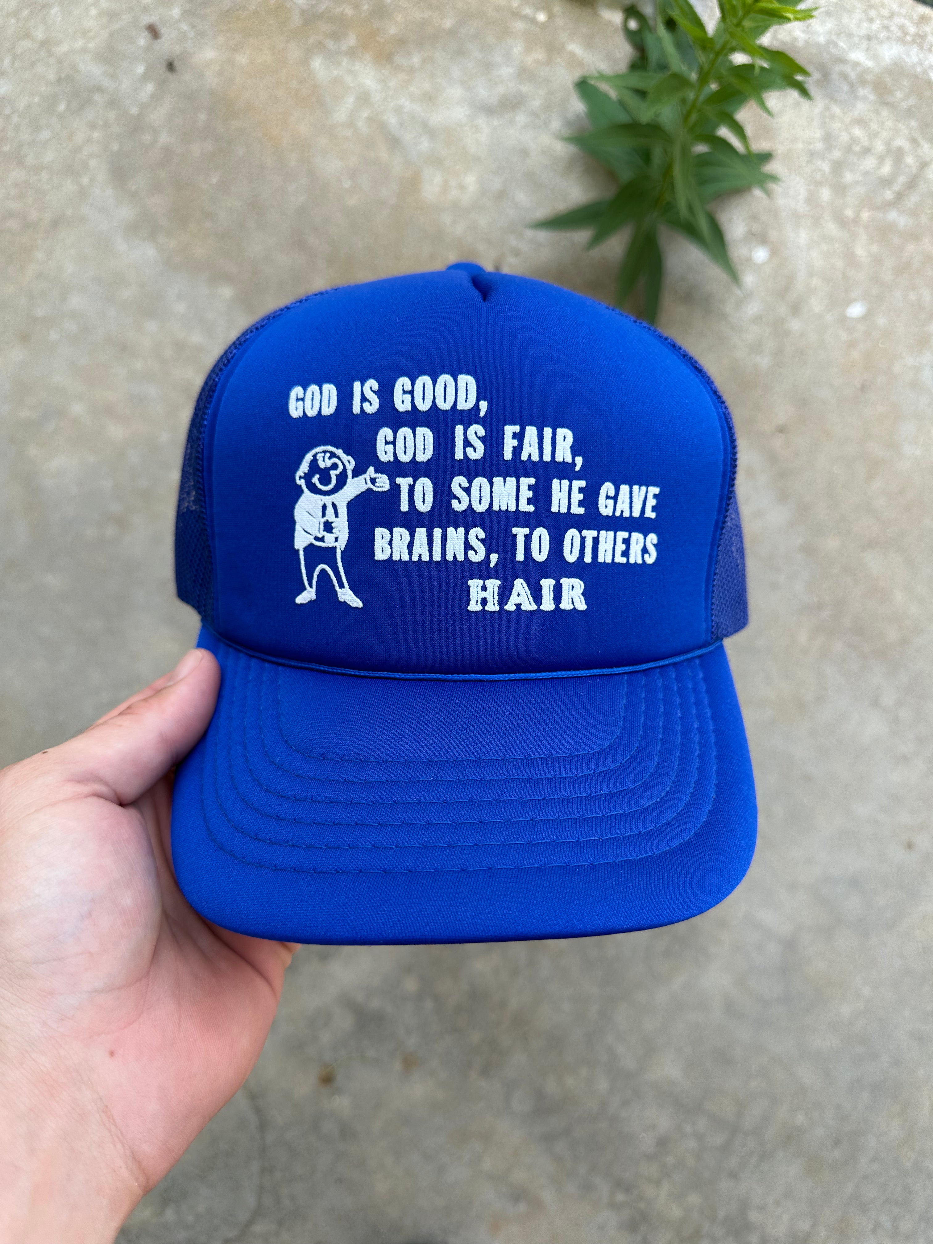 1980s Good is God Funny Trucker Hat