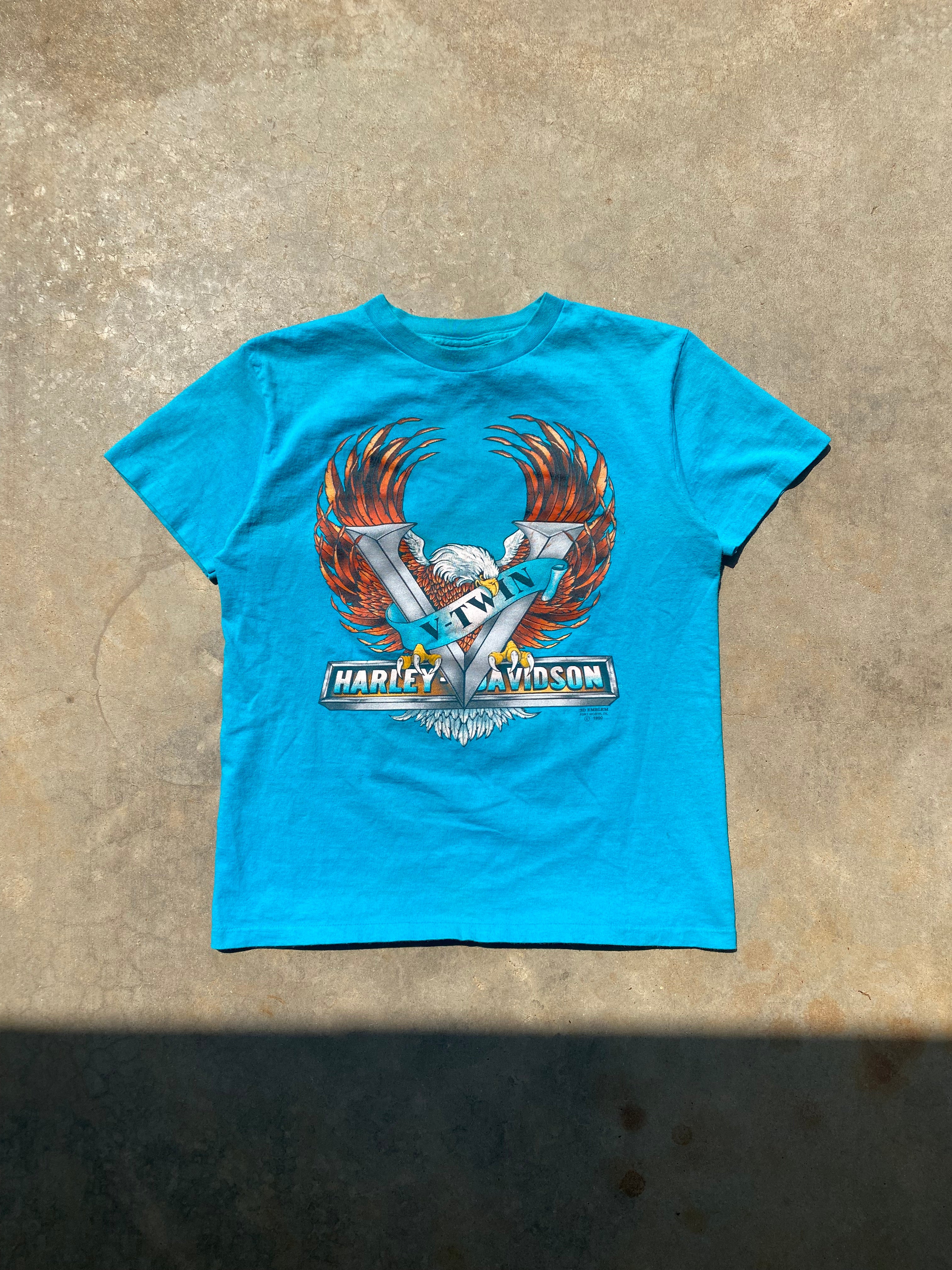 1990 Harley Davidson V-Twin 3D Emblem T-Shirt (S/M)