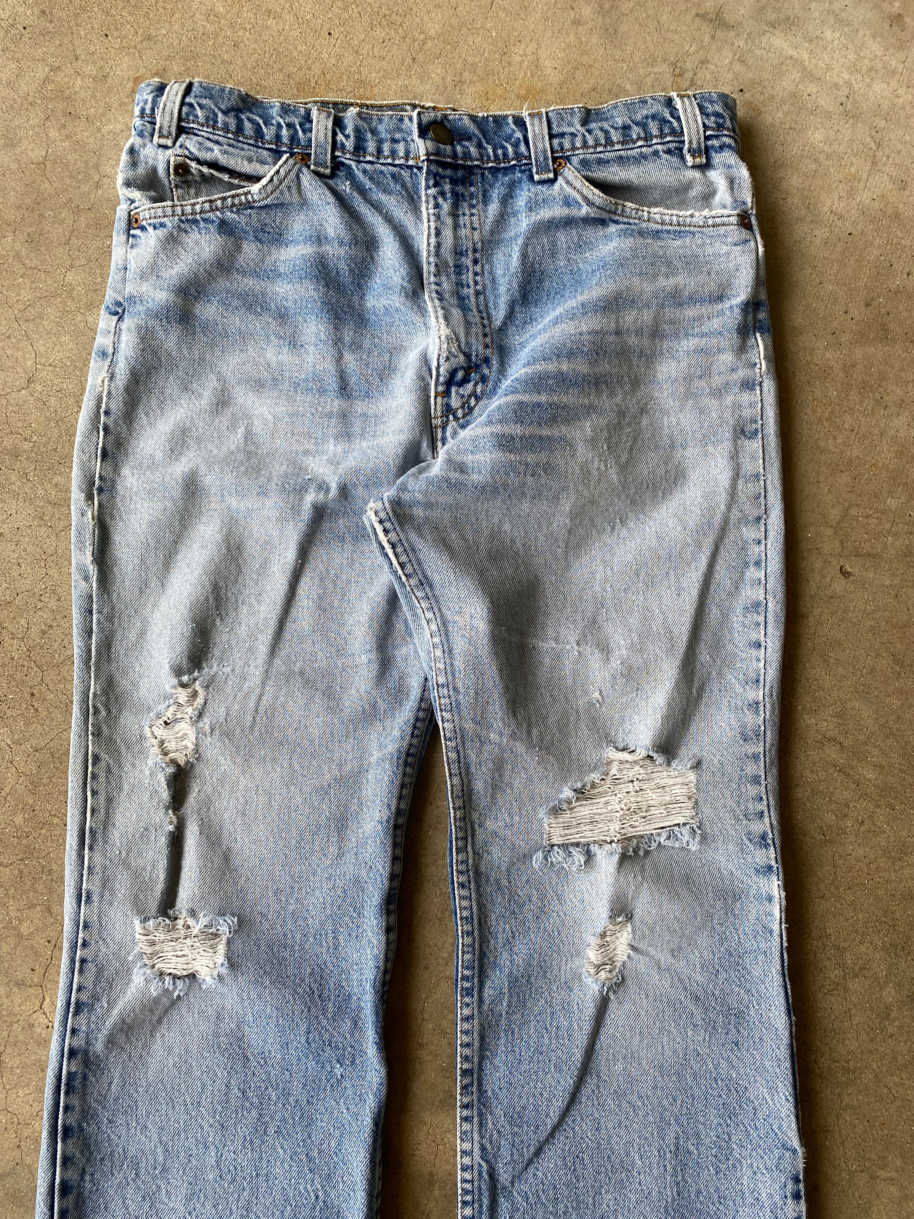 1990s Distressed Levi’s 517 Orange Tab Flare Jeans (34"x29.5")