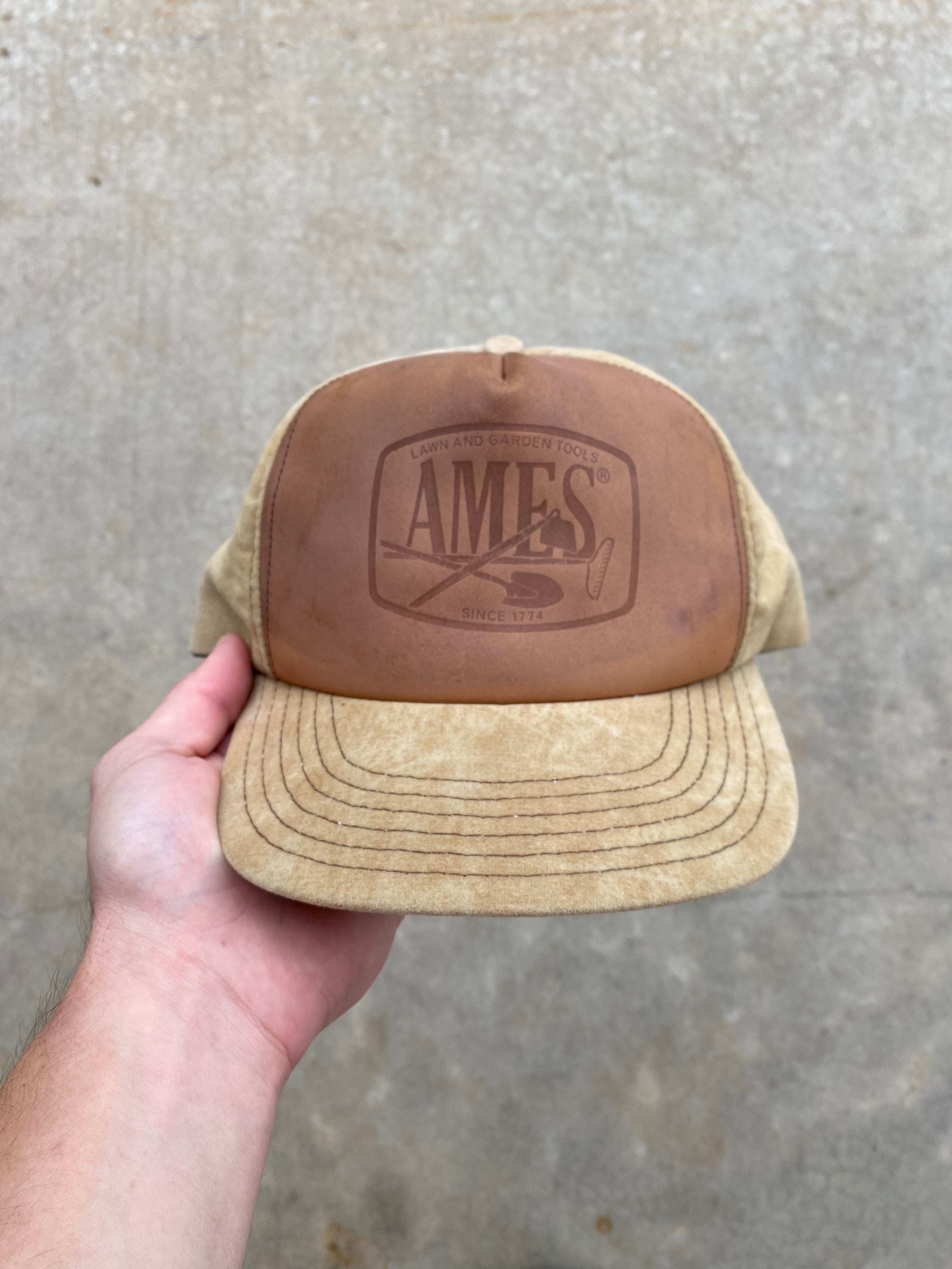 1980s Ames Lawn and Garden Tools Leather Snapback