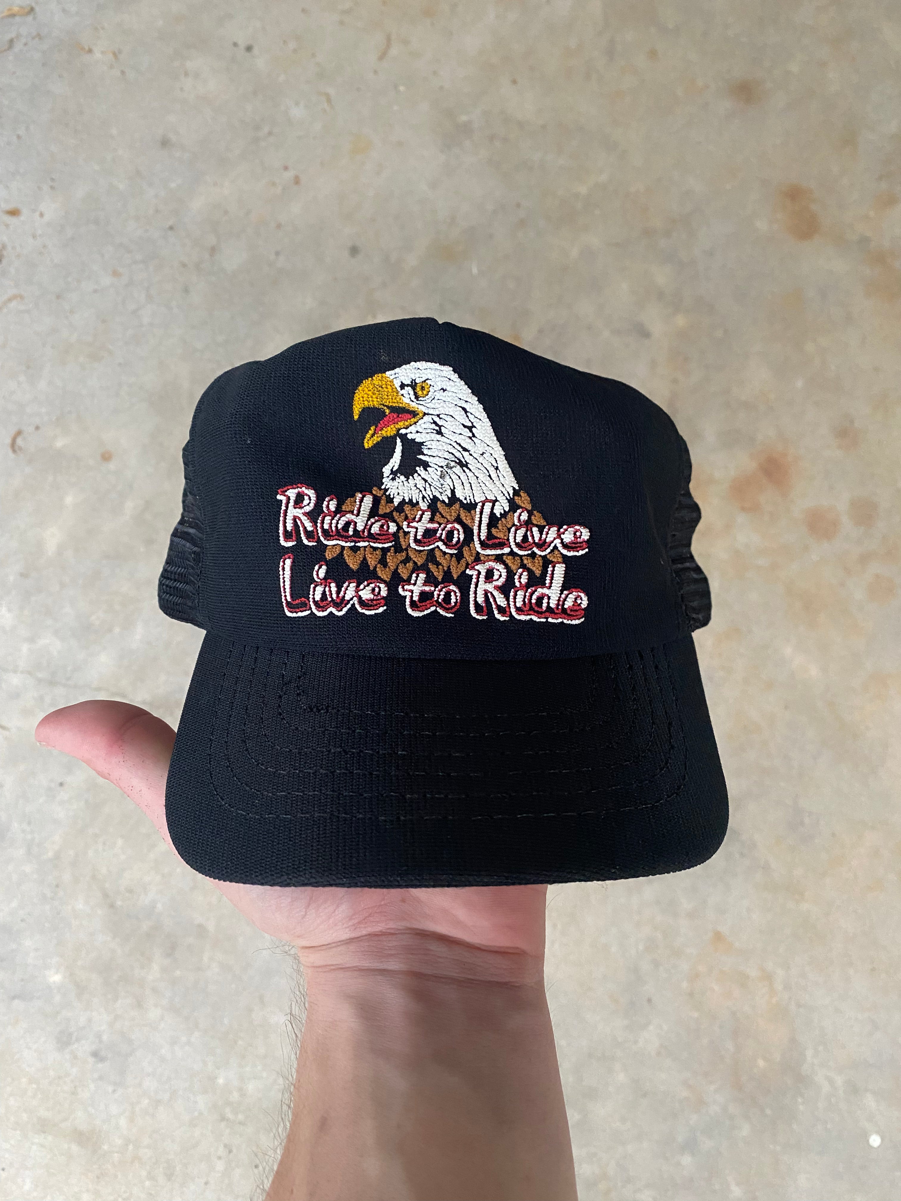 1980s “Ride to Live Live to Ride” Trucker Hat