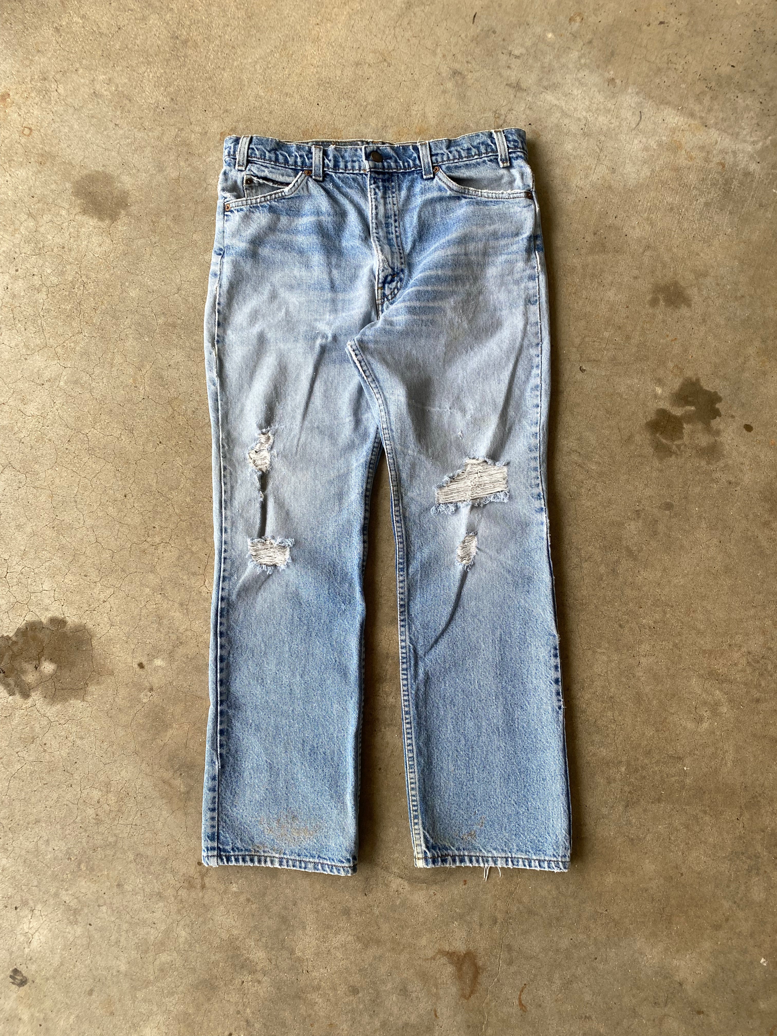 1990s Distressed Levi’s 517 Orange Tab Flare Jeans (34"x29.5")