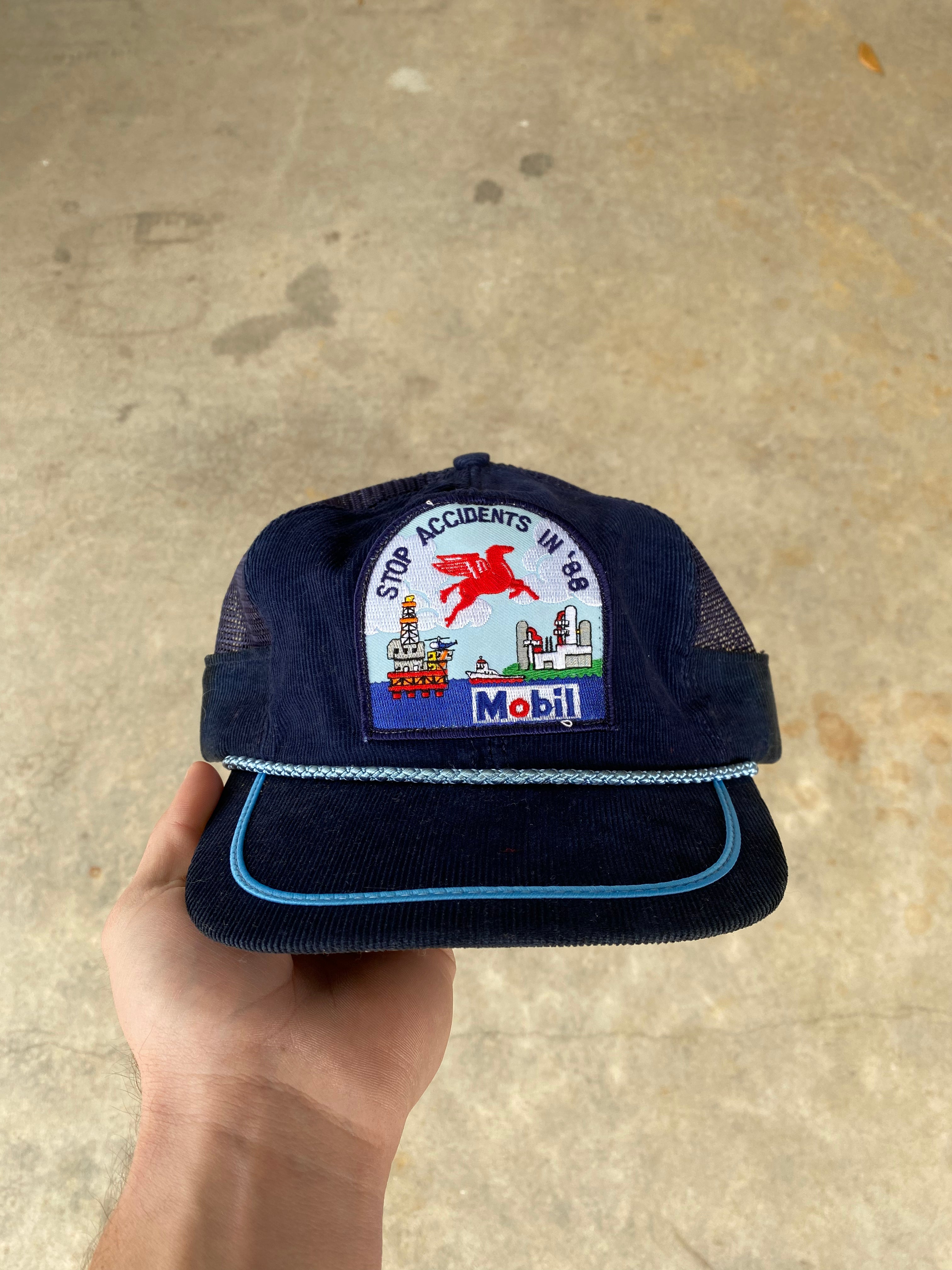 1988 Mobil Stop Accidents Corduroy Rope Hat